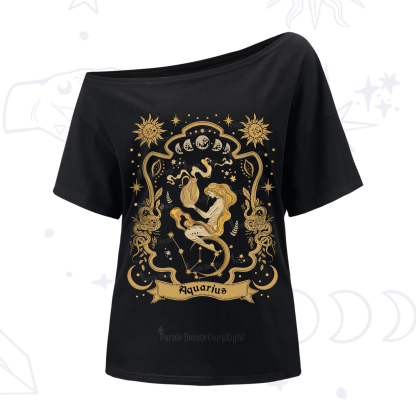 Purplehecate Aquarius' Astral Mirage Zodiac One-Shoulder T-Shirt