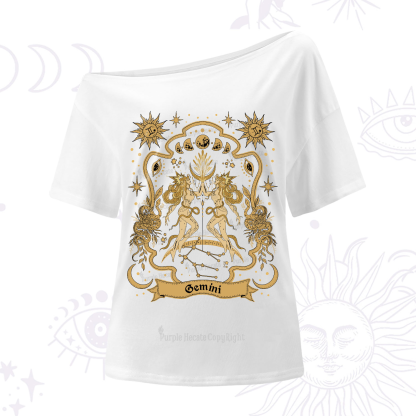 Purplehecate Gemini' Astral Mirage Zodiac One-Shoulder T-Shirt