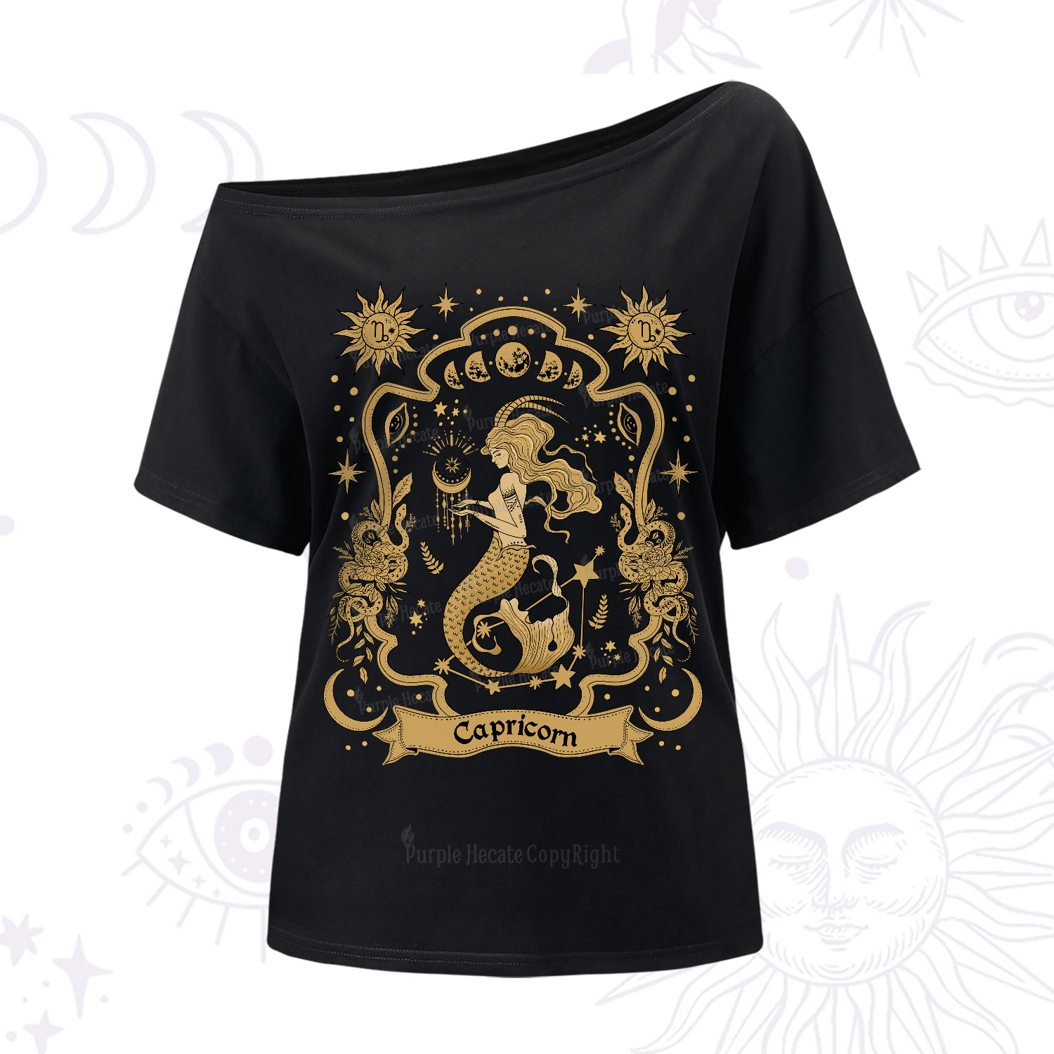 Purplehecate Capricorn' Astral Mirage Zodiac One-Shoulder T-Shirt
