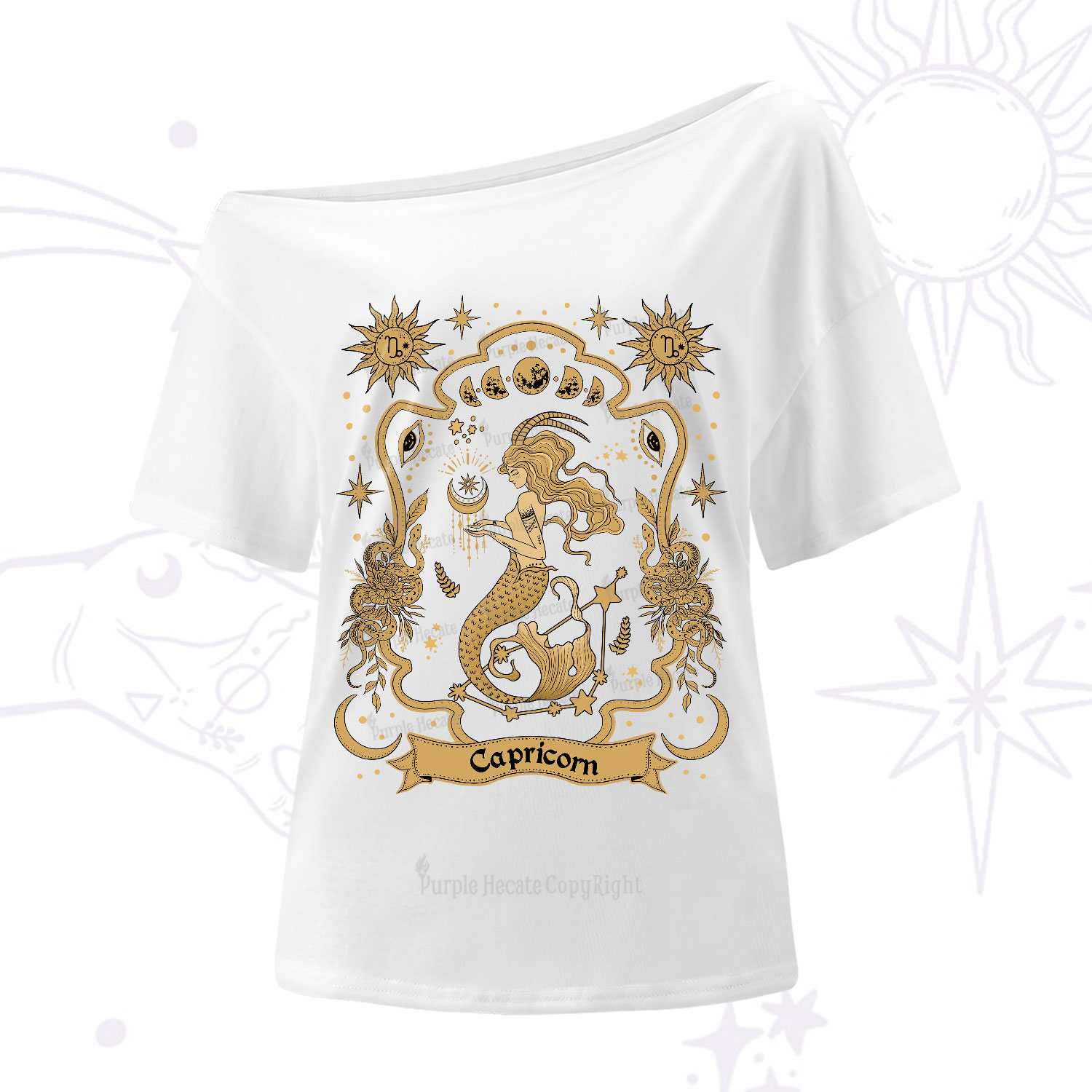 Purplehecate Capricorn' Astral Mirage Zodiac One-Shoulder T-Shirt