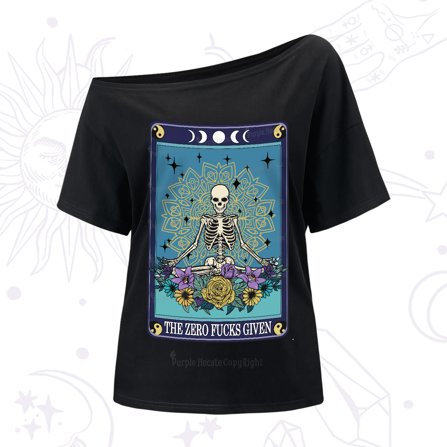 Purplehecate The Zero Fucks Given Tarot One-Shoulder T-Shirt