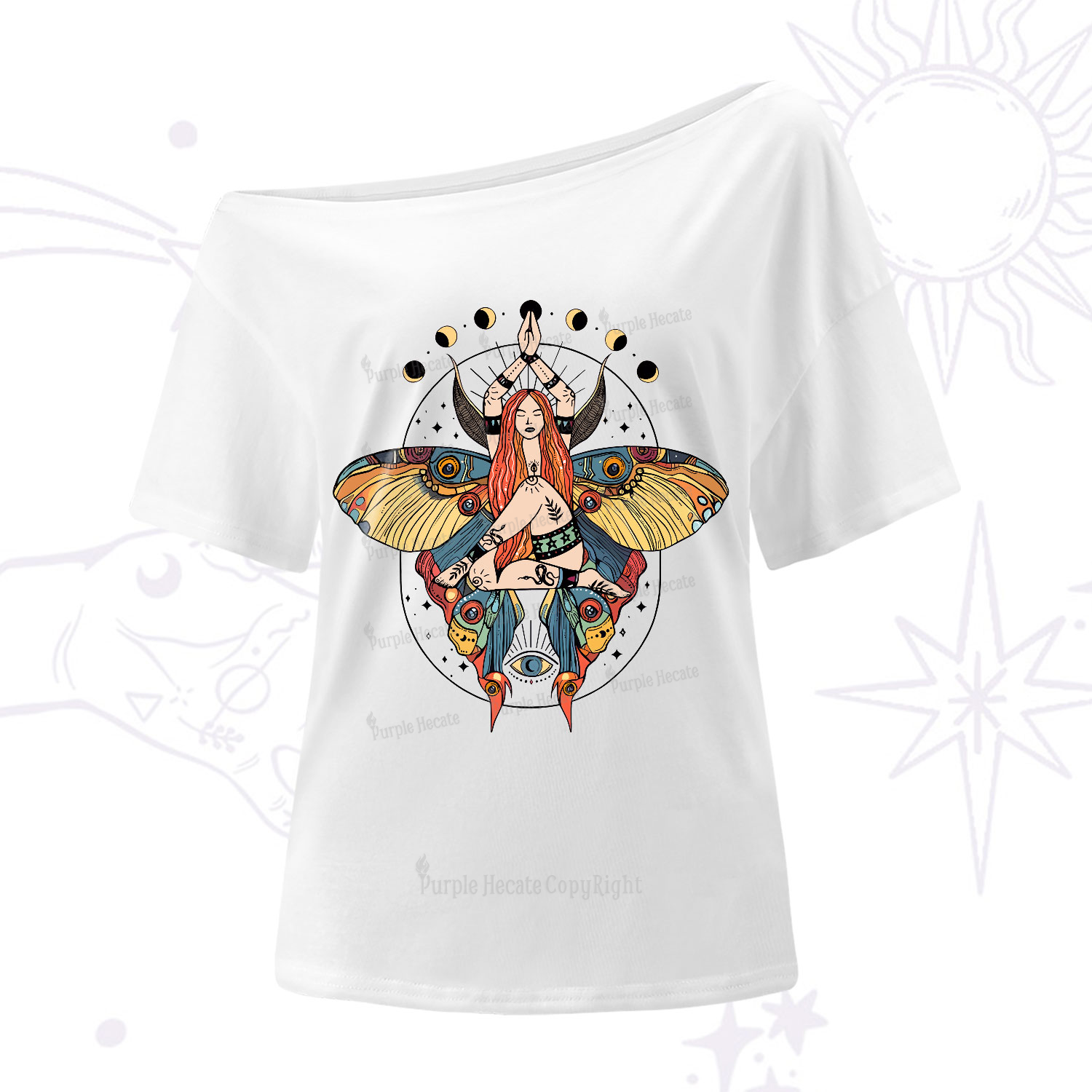 Purplehecate Luna Moth One-Shoulder T-Shirt