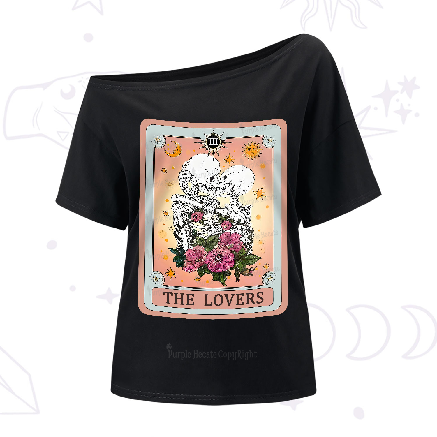 Purplehecate The Lovers Tarot Card One-Shoulder T-Shirt