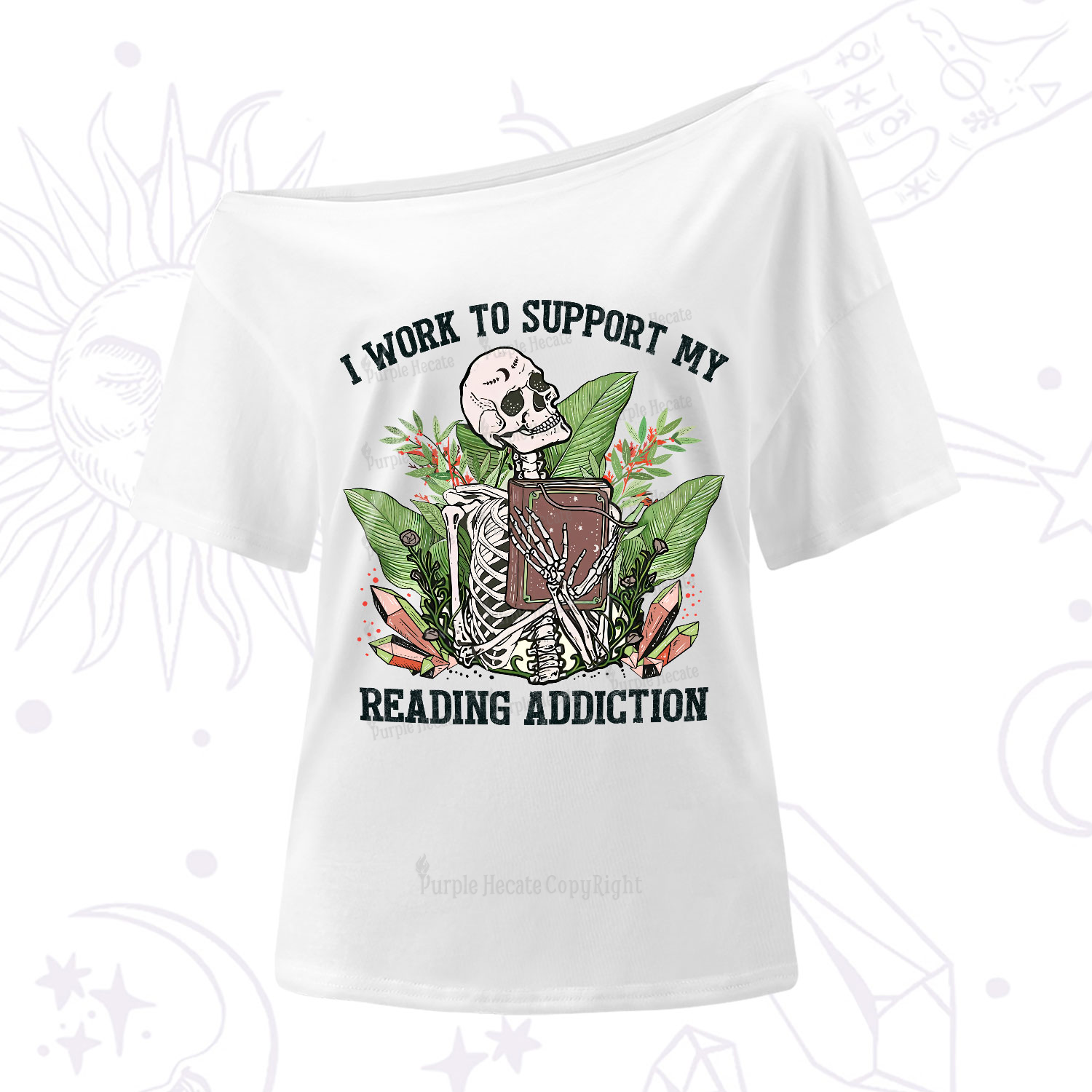 Purplehecate I Work Support My Reading Addiction One-Shoulder T-Shirt