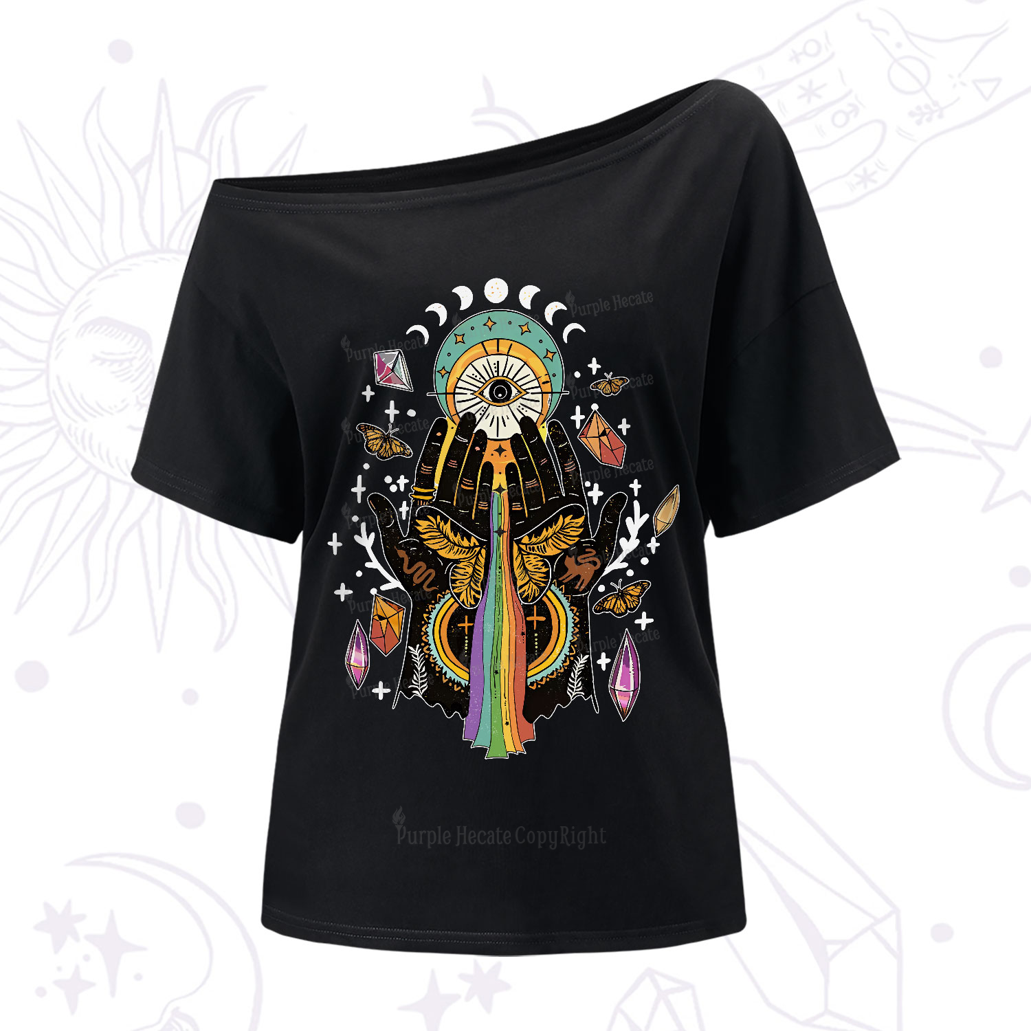 Purplehecate Mystical Witchy Hands One-Shoulder T-Shirt