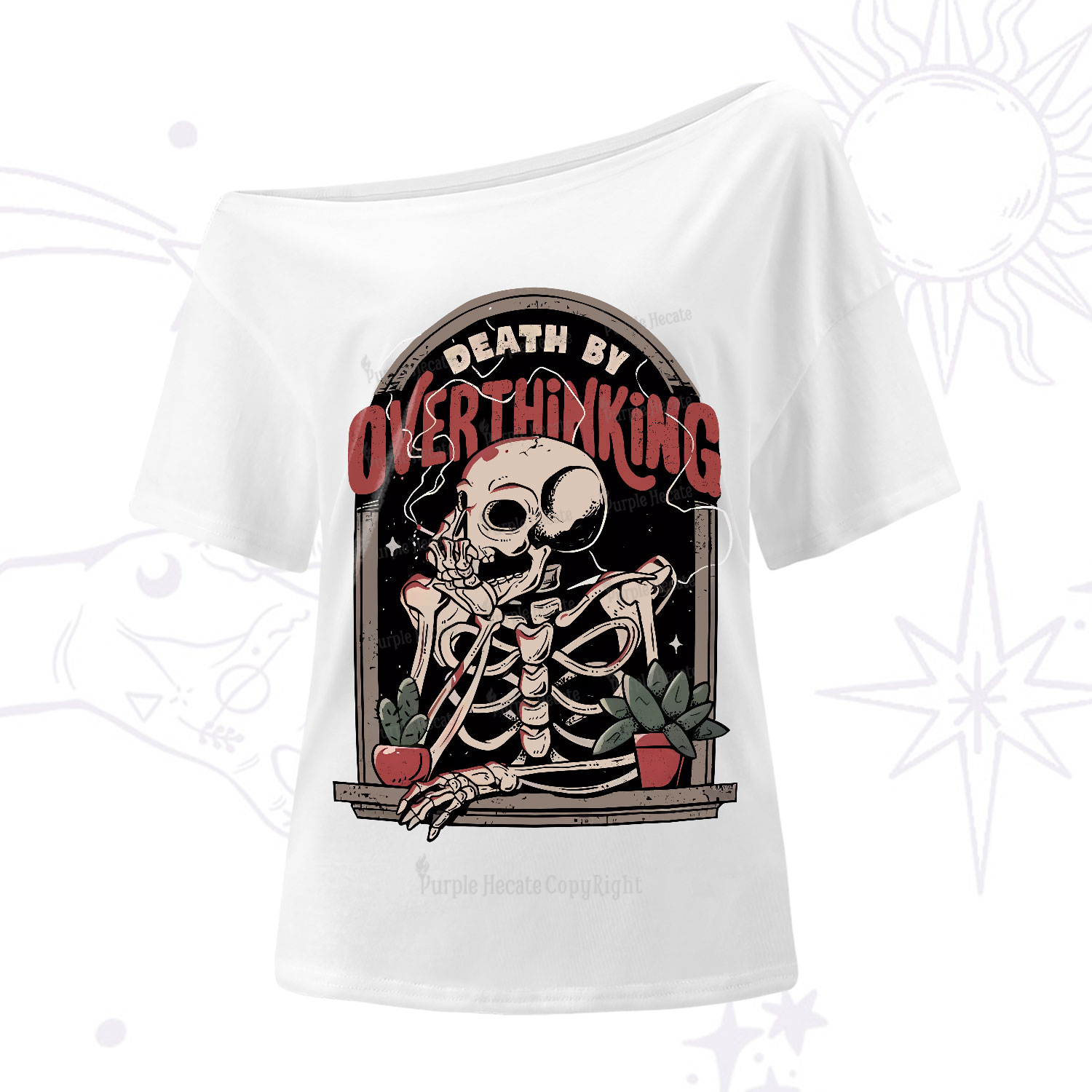 Purplehecate Death By Overthinking One-Shoulder T-Shirt