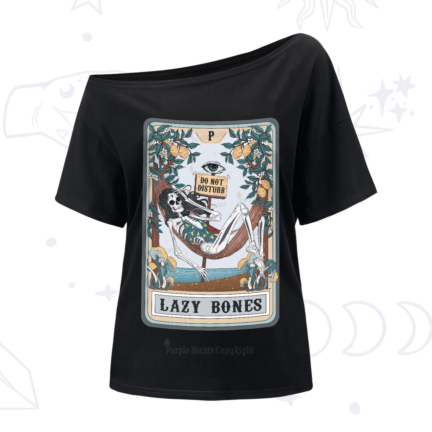 Purplehecate The Lazy Bones Tarot One-Shoulder T-Shirt