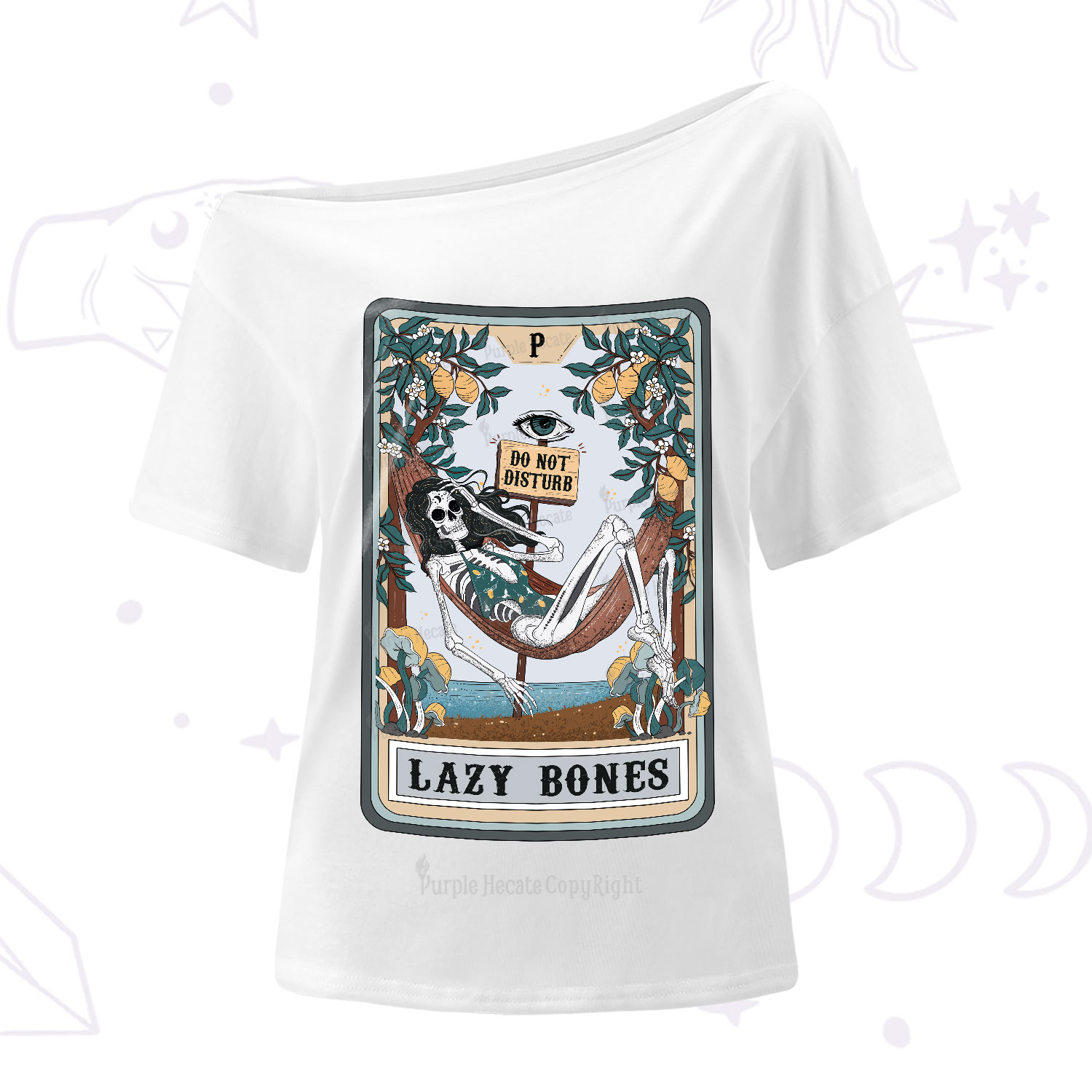 Purplehecate The Lazy Bones Tarot One-Shoulder T-Shirt