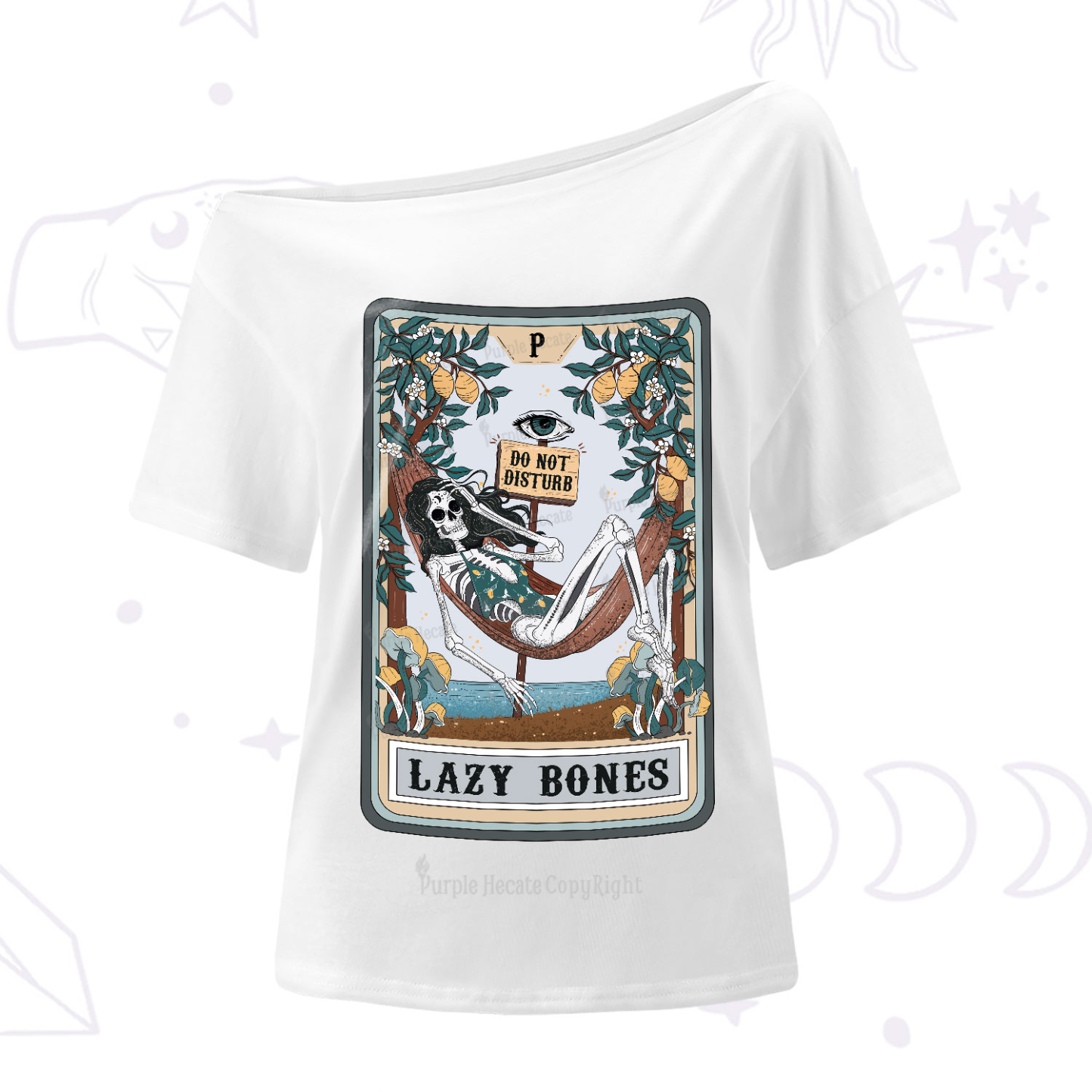 Purplehecate The Lazy Bones Tarot One-Shoulder T-Shirt