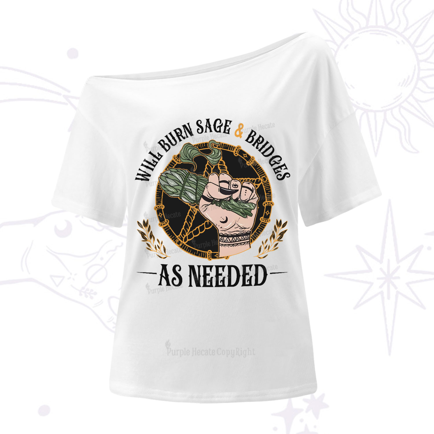 Purplehecate Will Burn Sage And Bridges One-Shoulder T-Shirt