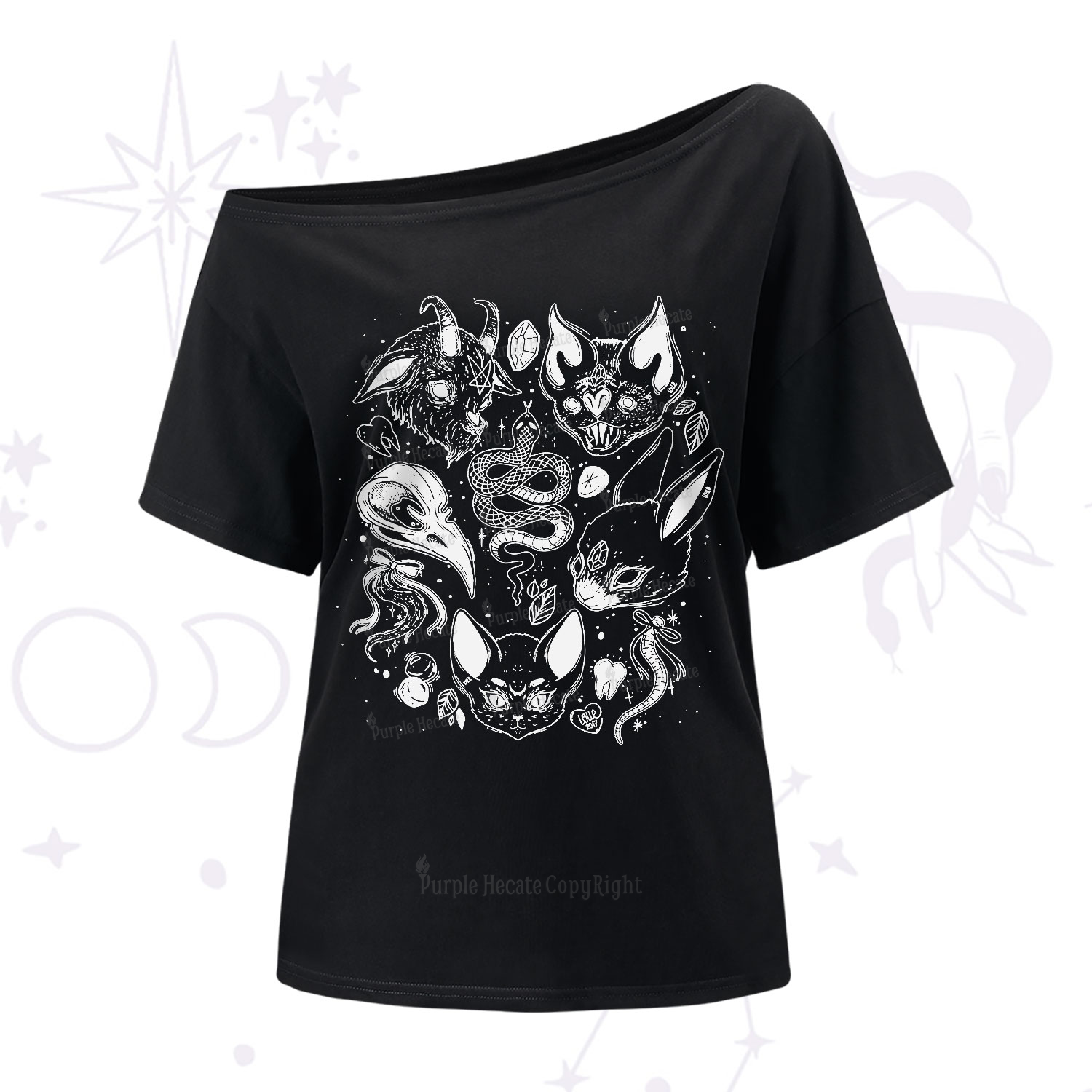 Purplehecate Familiar Spirits One-Shoulder T-Shirt