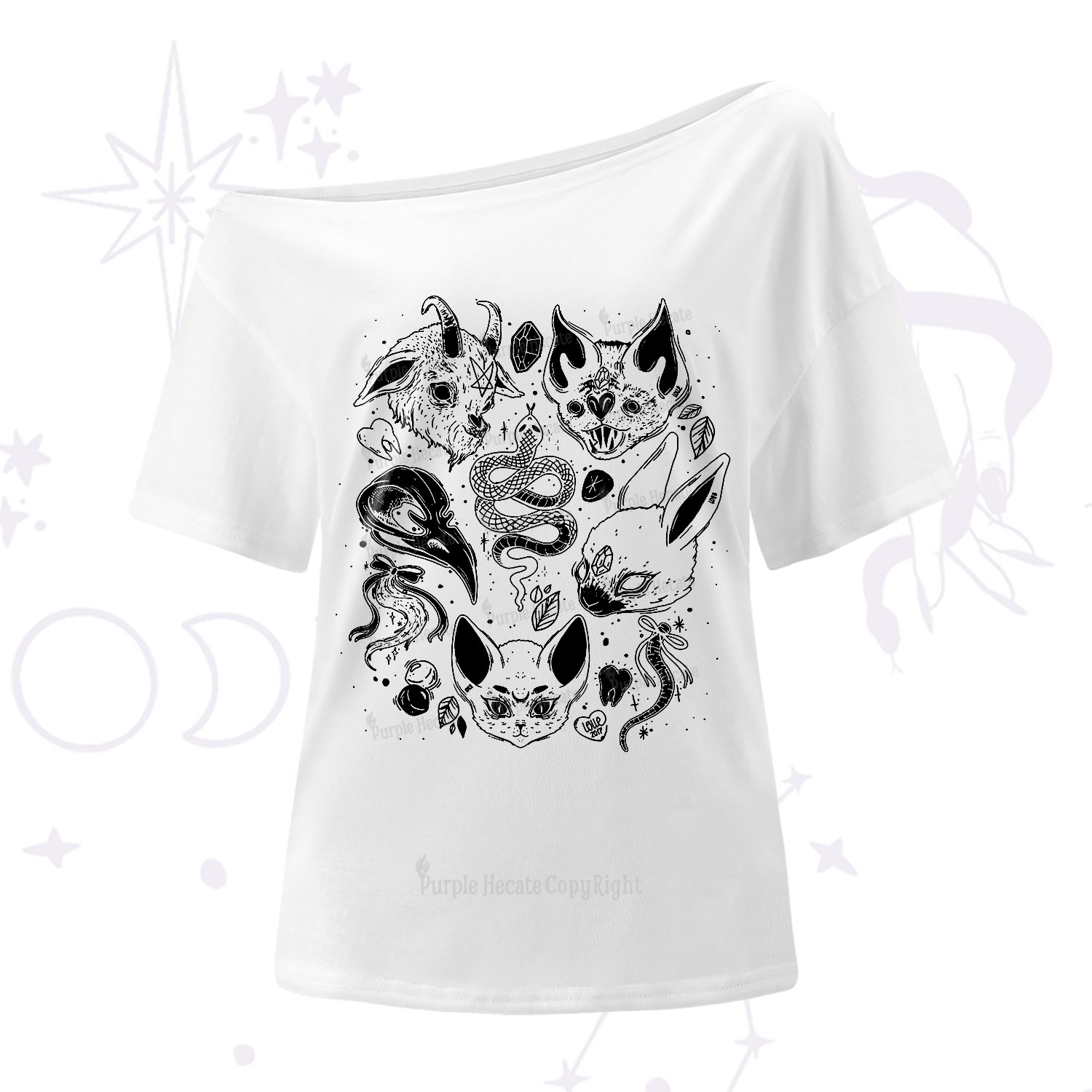 Purplehecate Familiar Spirits One-Shoulder T-Shirt