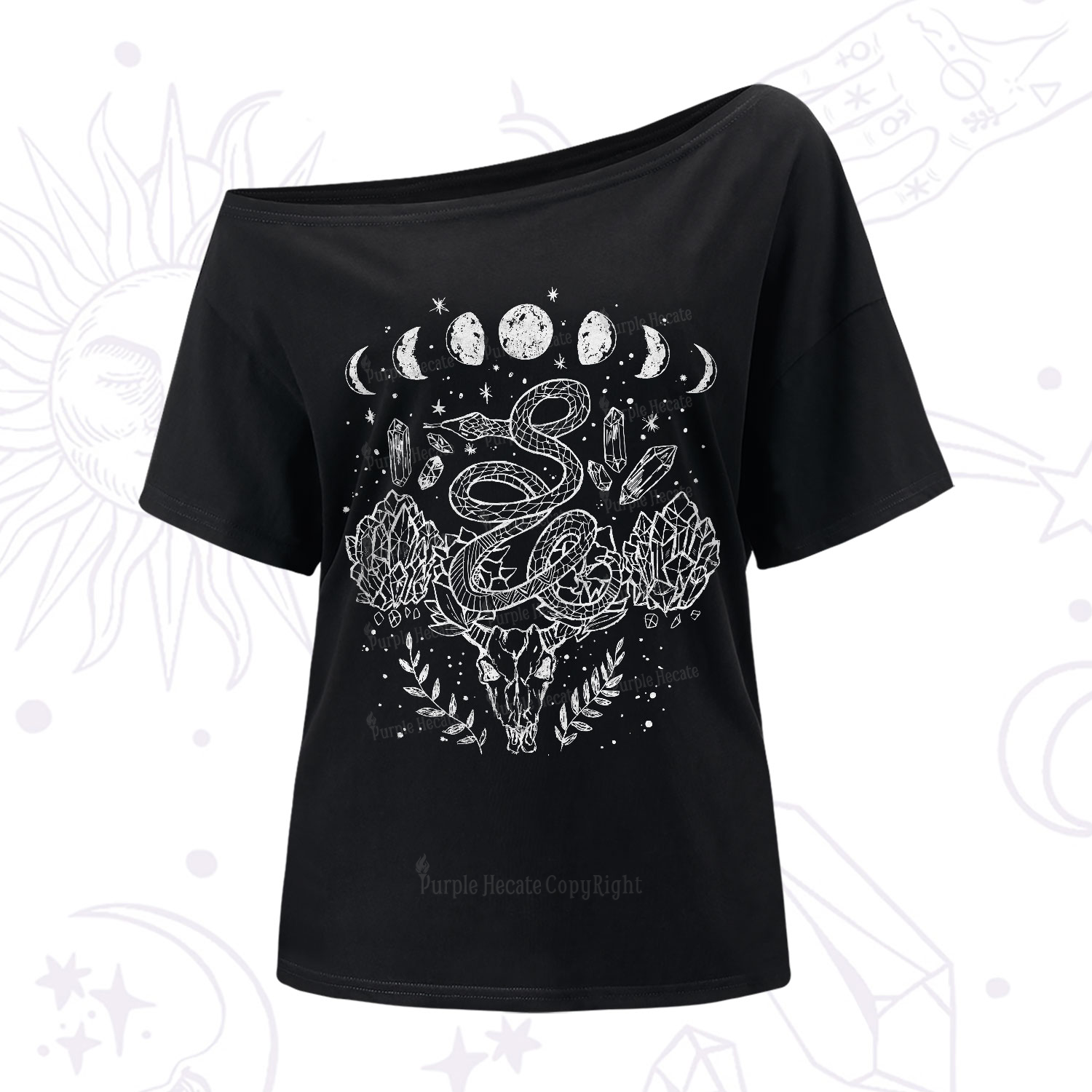 Purplehecate Crystals Witchy One-Shoulder T-Shirt