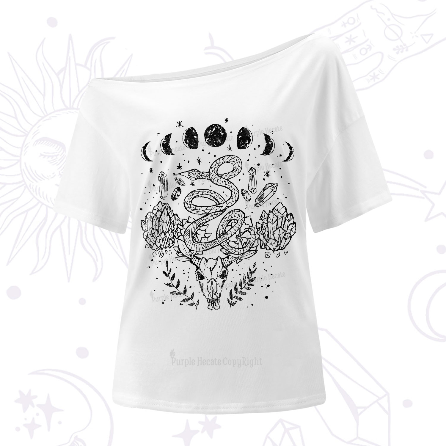Purplehecate Crystals Witchy One-Shoulder T-Shirt
