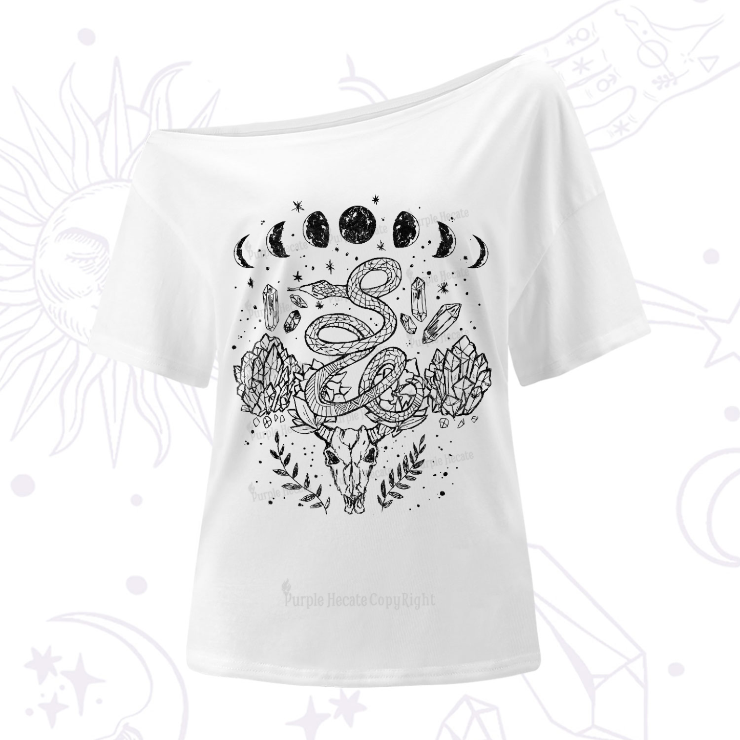 Purplehecate Crystals Witchy One-Shoulder T-Shirt