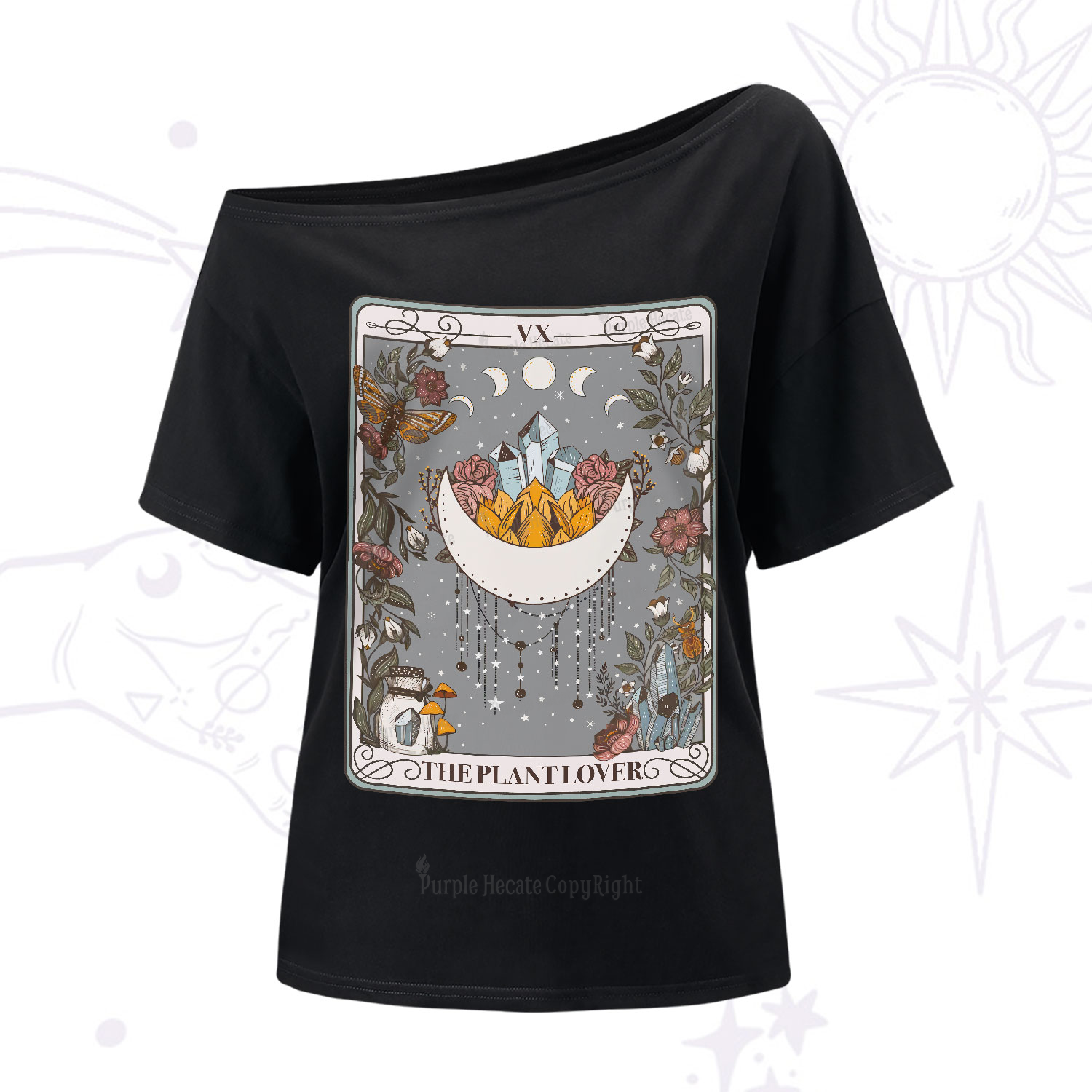 Purplehecate The Moon Tarot One-Shoulder T-Shirt