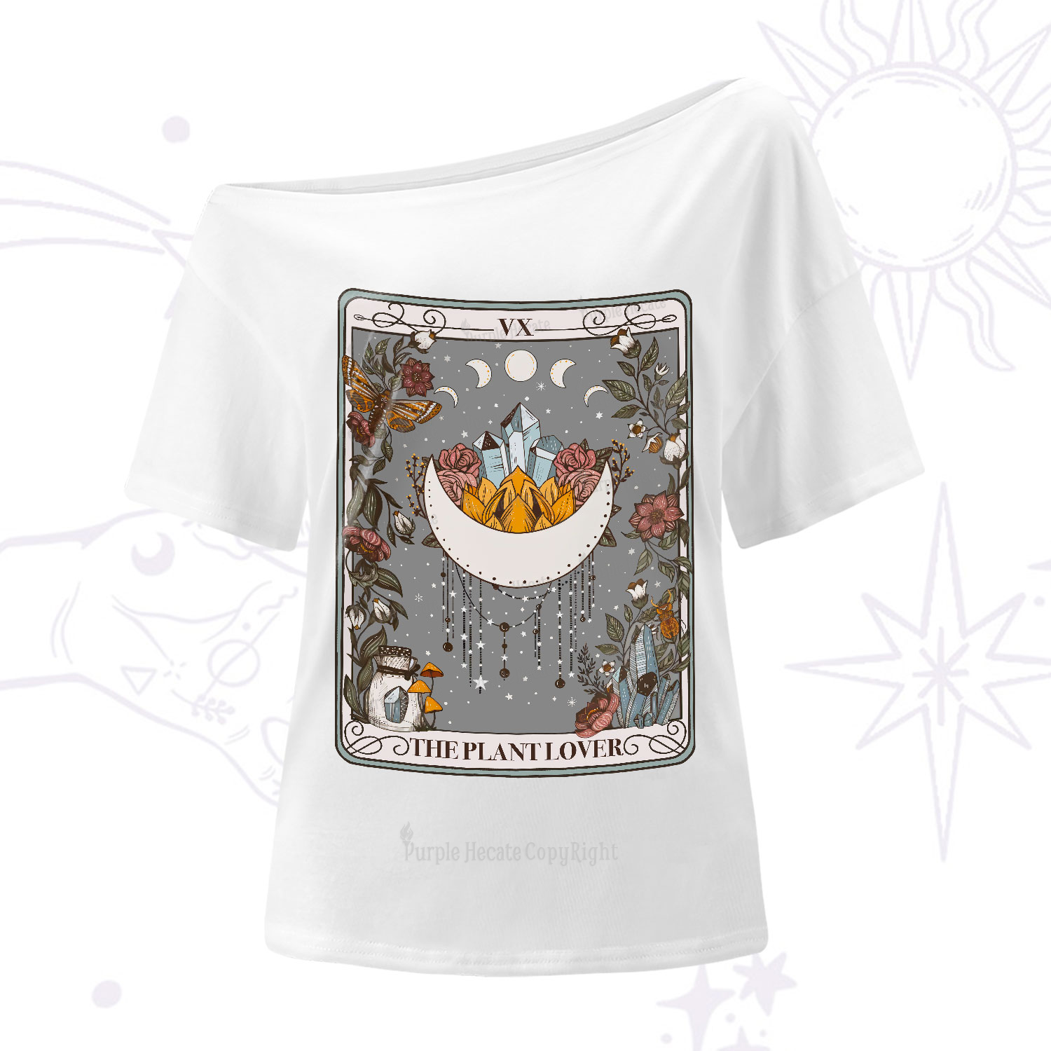 Purplehecate The Moon Tarot One-Shoulder T-Shirt