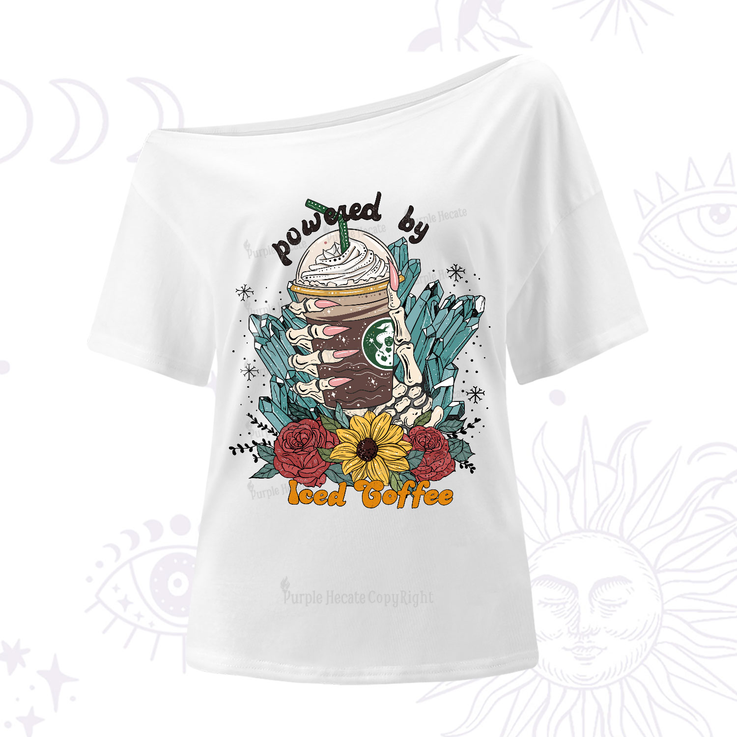 Purplehecate  Powered By Ice Coffee One-Shoulder T-Shirt