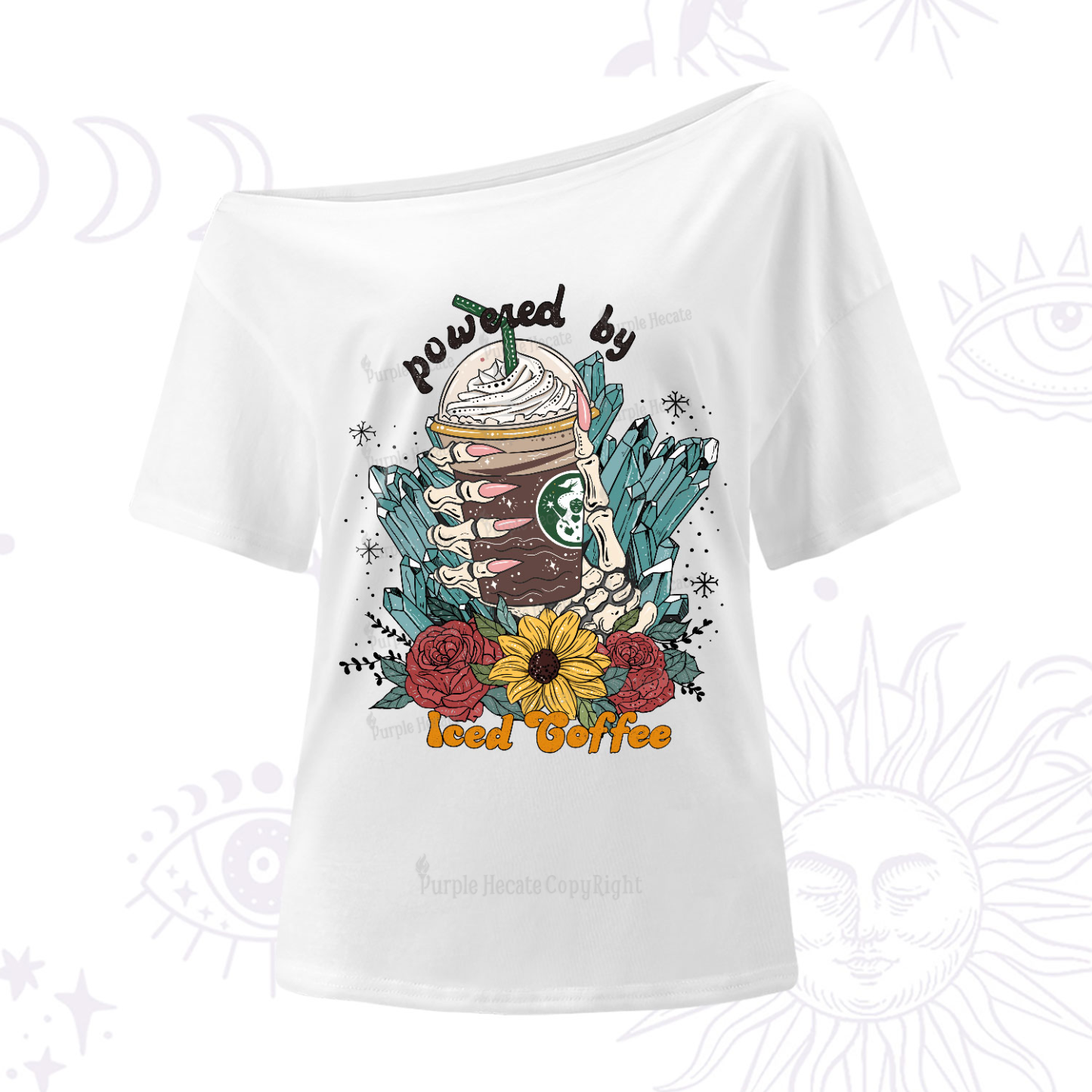 Purplehecate  Powered By Ice Coffee One-Shoulder T-Shirt