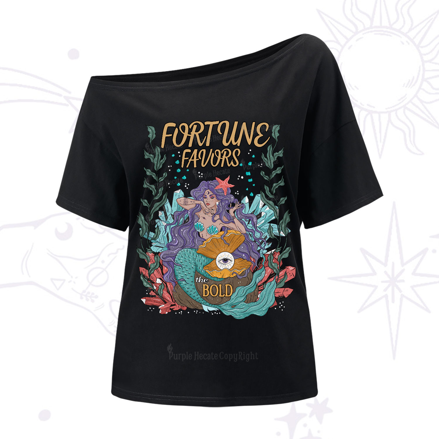 Purplehecate Fortune Favors The Bold One-Shoulder T-Shirt