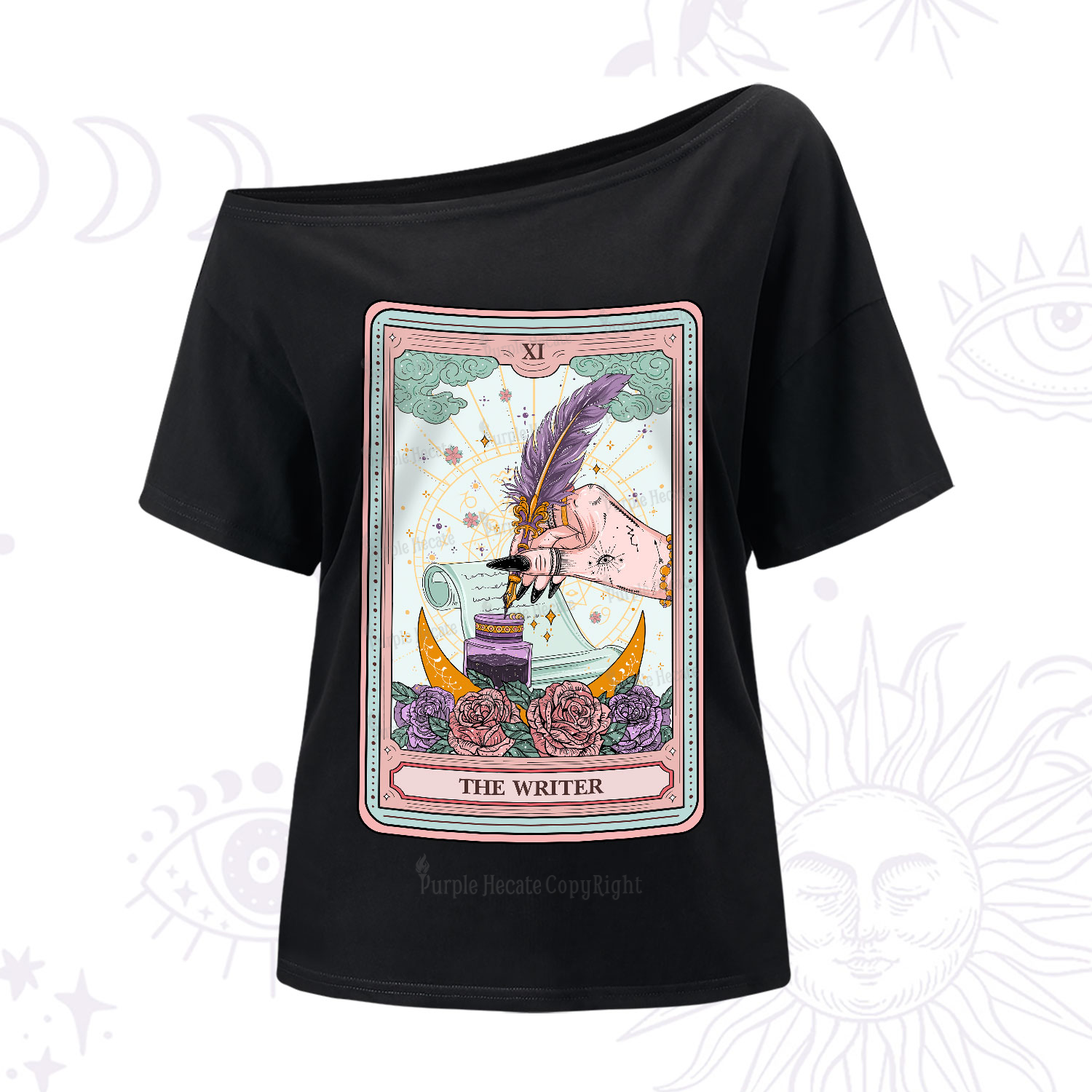 Purplehecate The Writer Tarot One-Shoulder T-Shirt