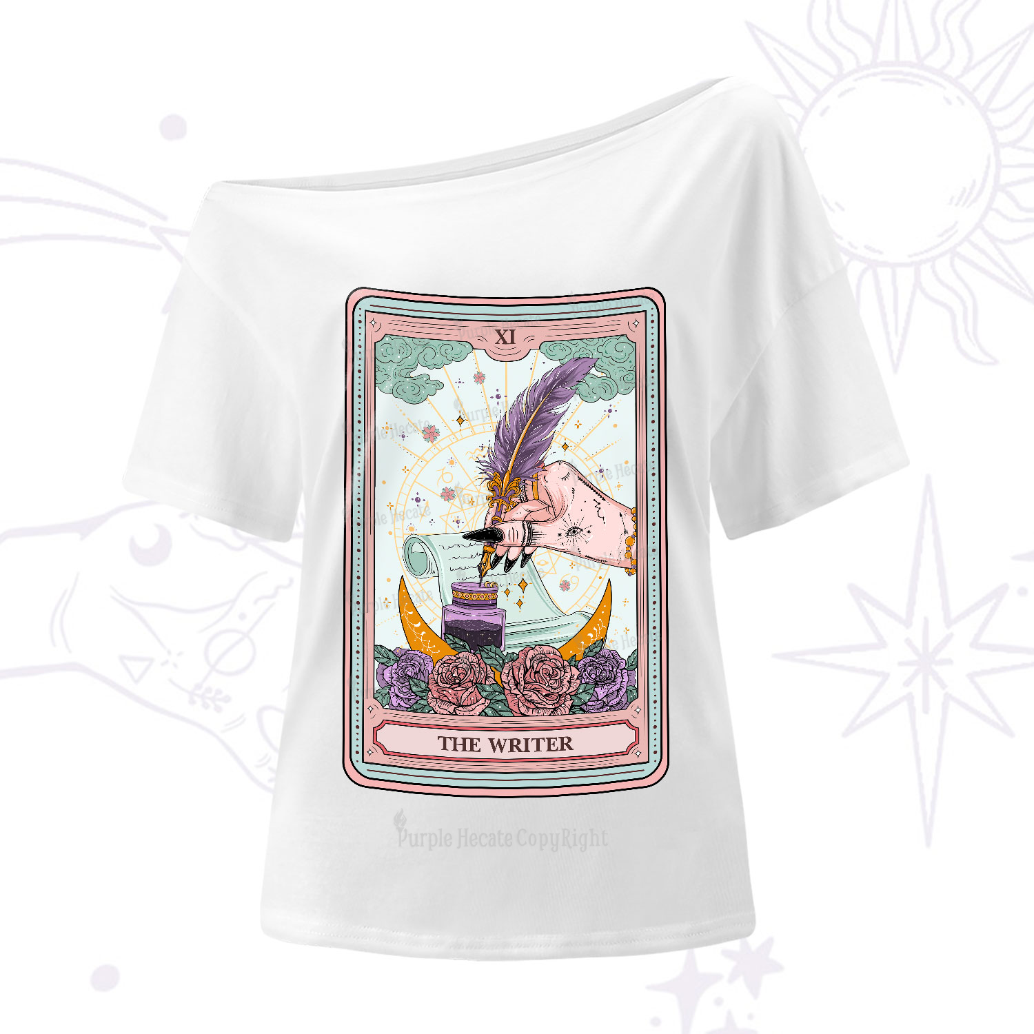 Purplehecate The Writer Tarot One-Shoulder T-Shirt