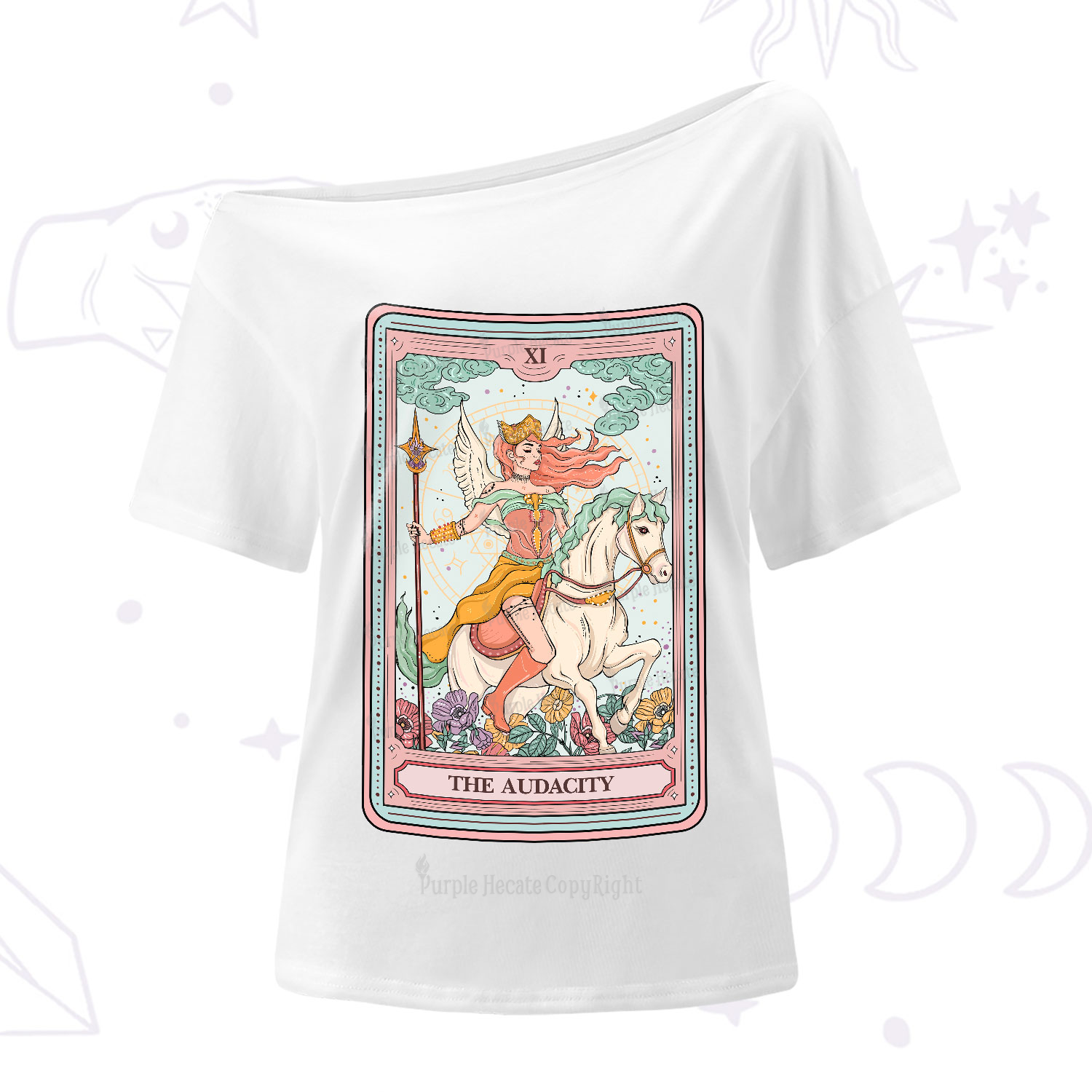 Purplehecate The Audacity Winged Goddess Tarot Card One-Shoulder T-Shirt
