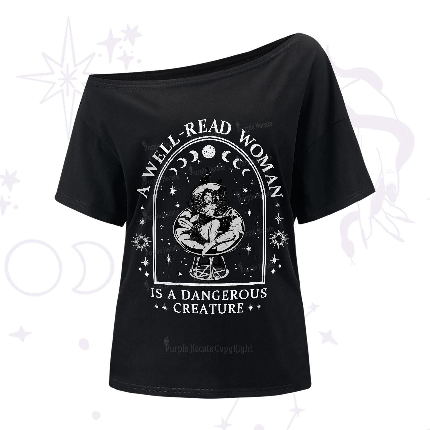 Purplehecate A Well Read Woman Bookish One-Shoulder T-Shirt