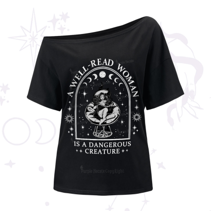 Purplehecate A Well Read Woman Bookish One-Shoulder T-Shirt