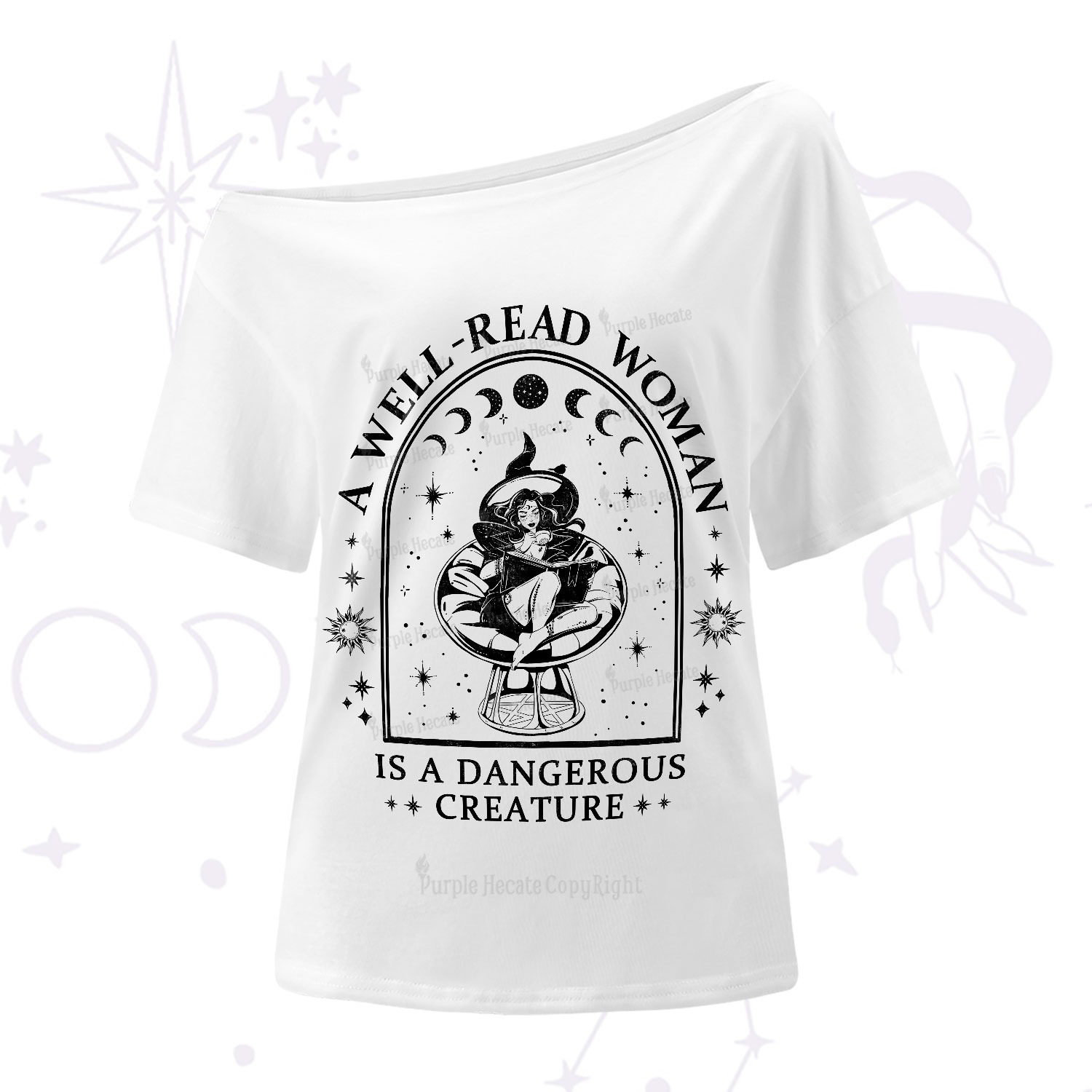 Purplehecate A Well Read Woman Bookish One-Shoulder T-Shirt