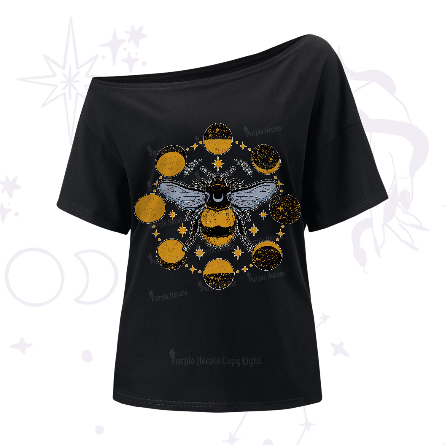 Purplehecate Phases of the Moon Bee One-Shoulder T-Shirt