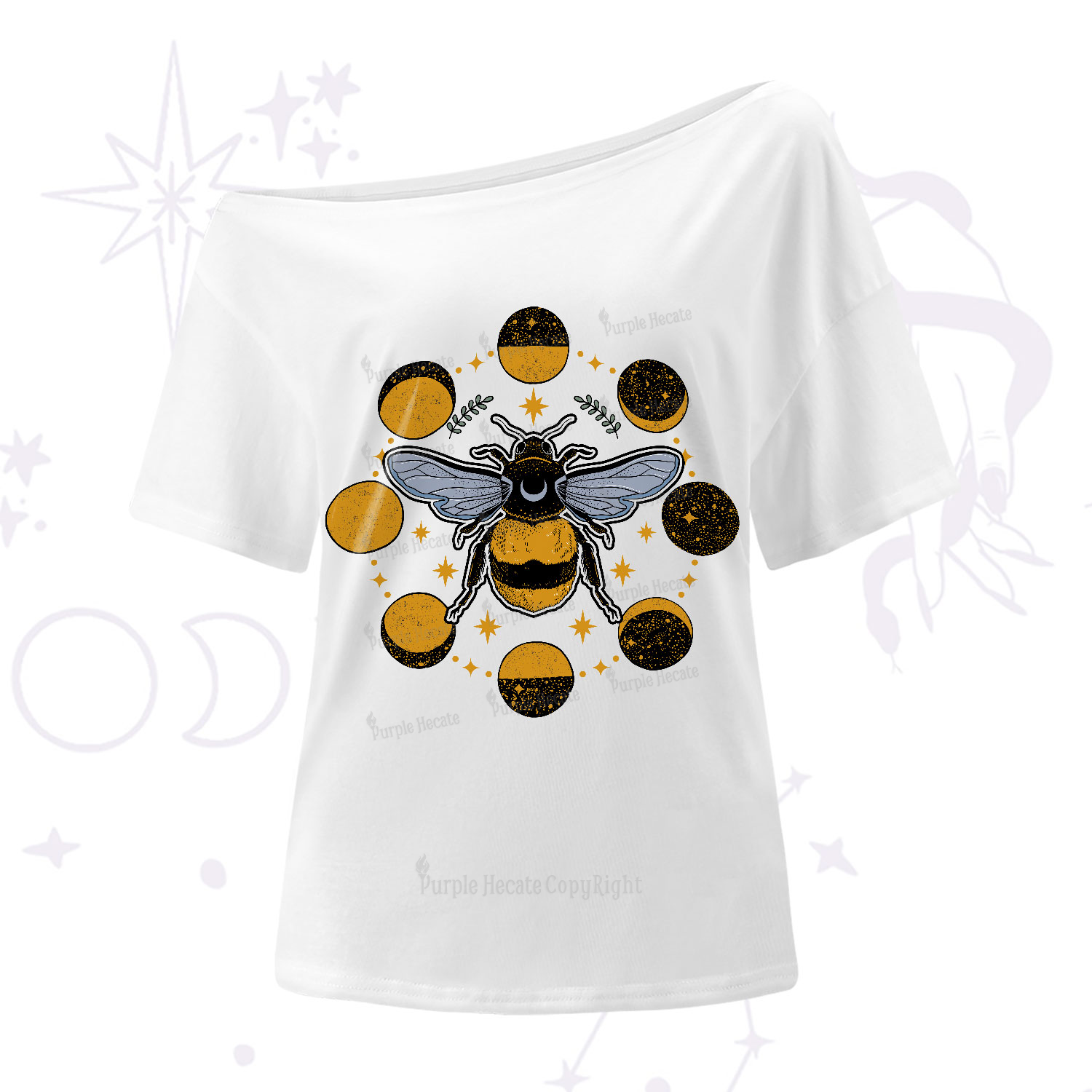 Purplehecate Phases of the Moon Bee One-Shoulder T-Shirt