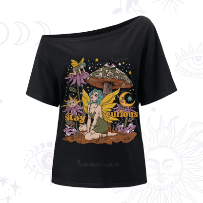 Purplehecate Stay Curious One-Shoulder T-Shirt