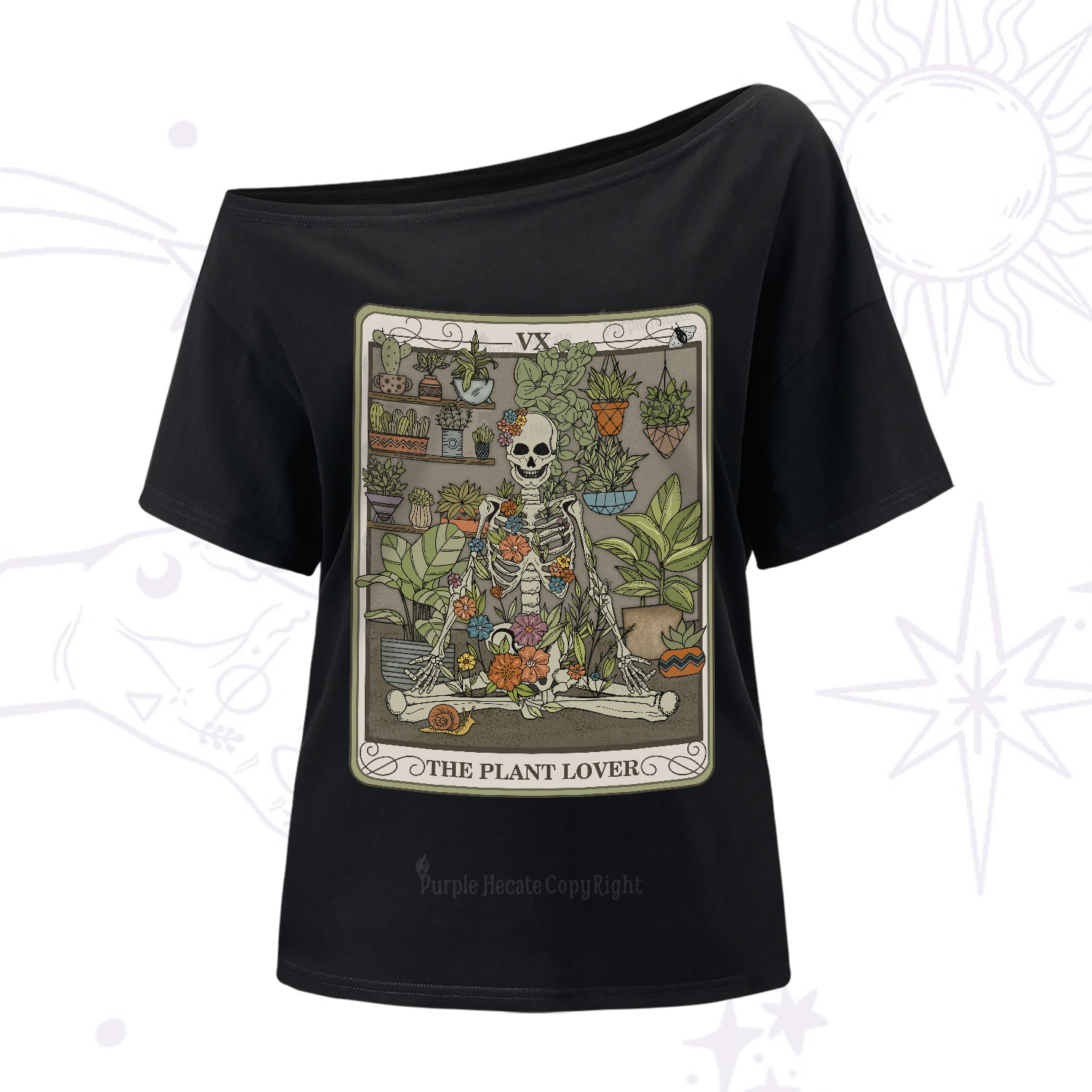 Purplehecate The Plant Lover Tarot One-Shoulder T-Shirt