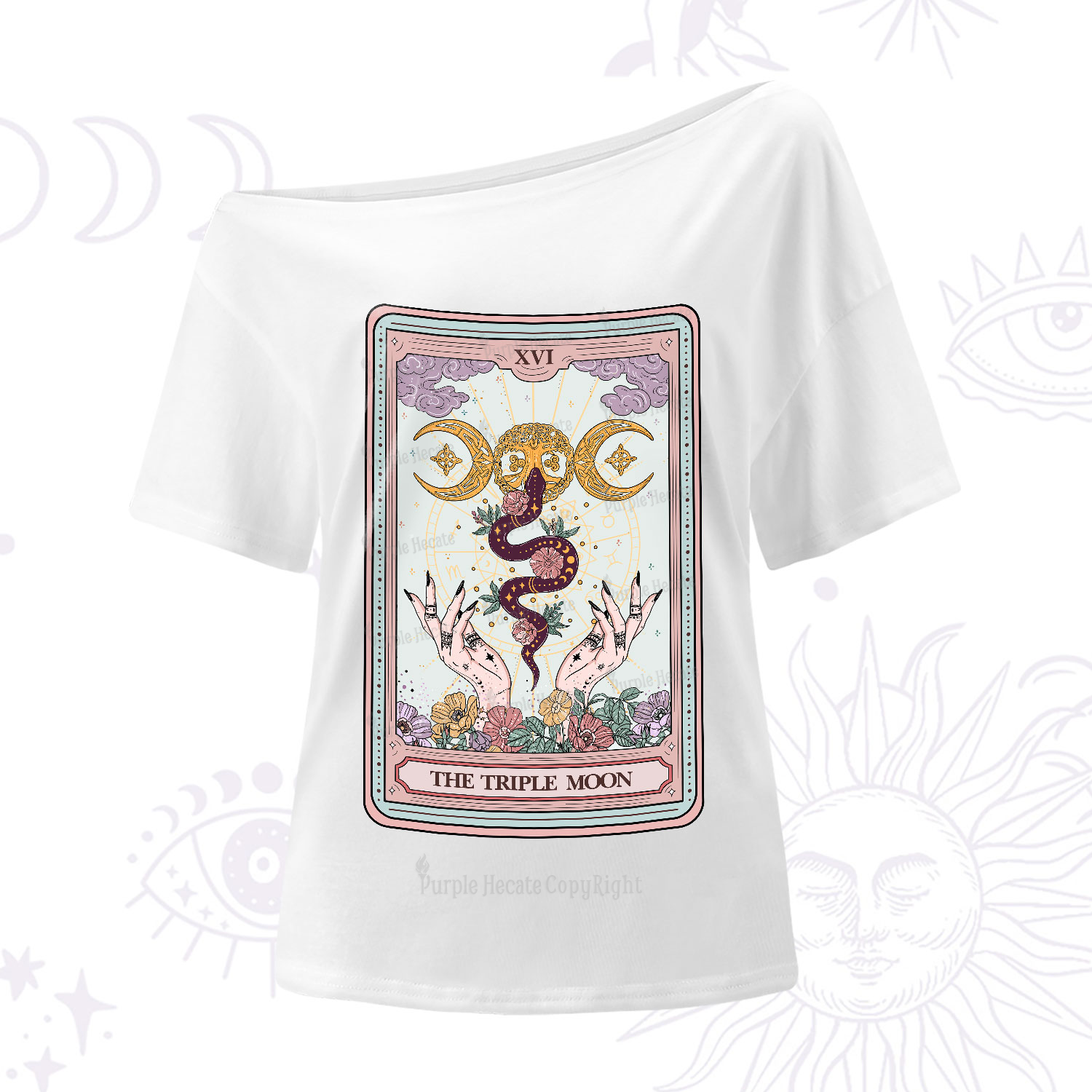 Purplehecate The Triple Moon Tarot One-Shoulder T-Shirt