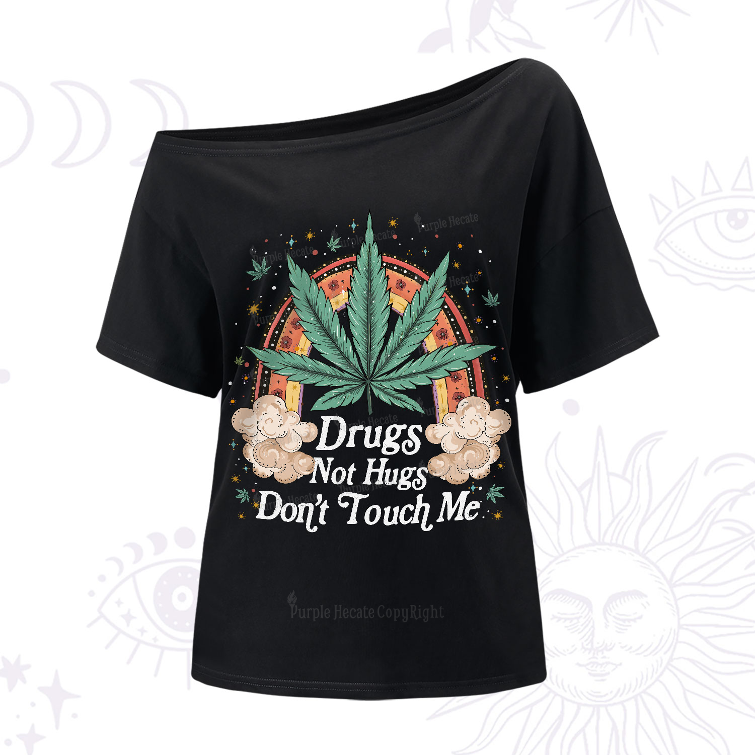 Purplehecate Drugs Not Hugs One-Shoulder T-Shirt