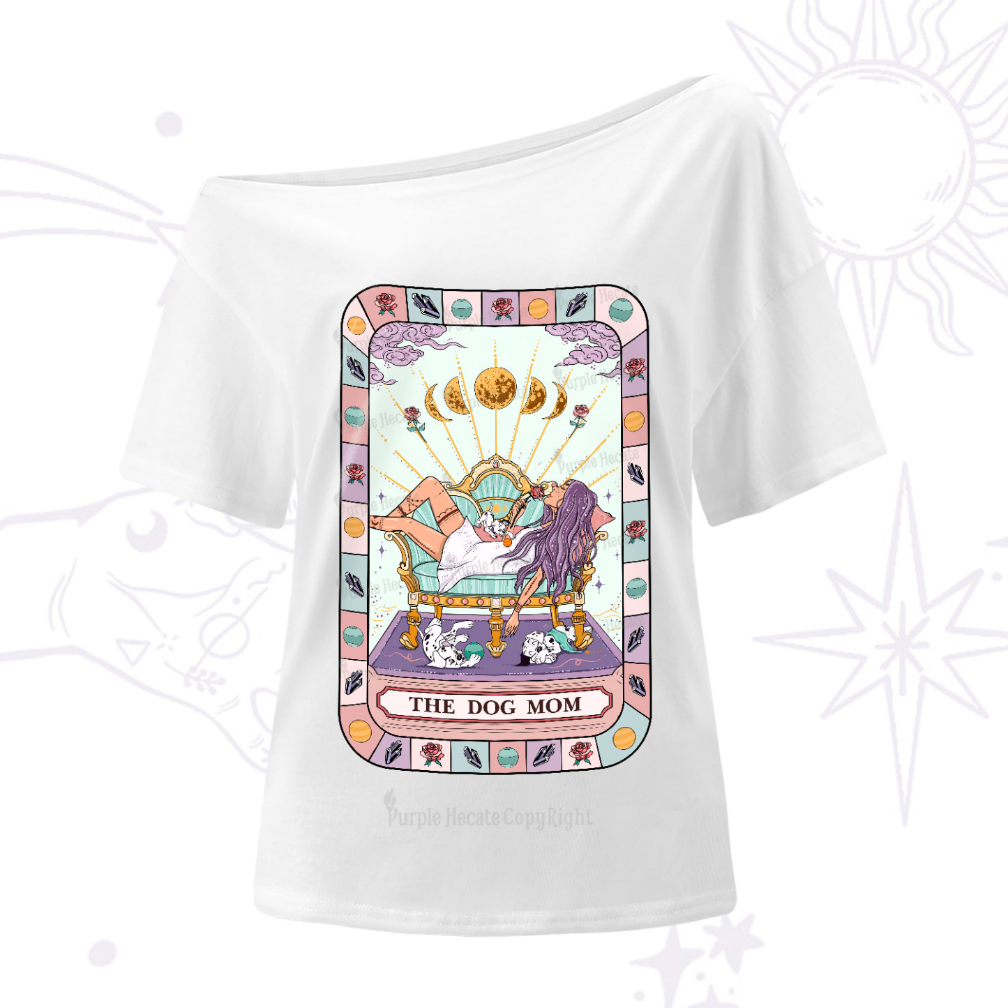 Purplehecate The Chill Dog Mom One-Shoulder T-Shirt