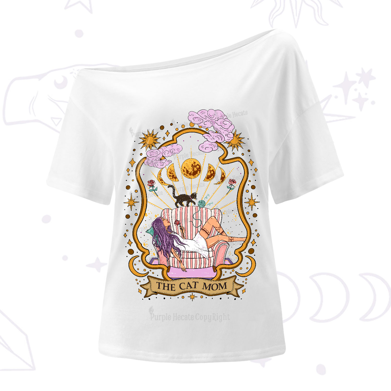 Purplehecate The Cat Mom Goddess One-Shoulder T-Shirt
