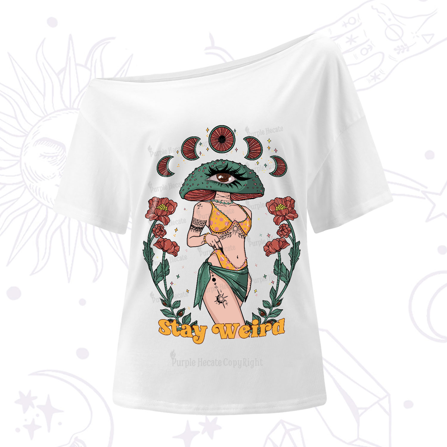 Purplehecate Stay Weird One-Shoulder T-Shirt