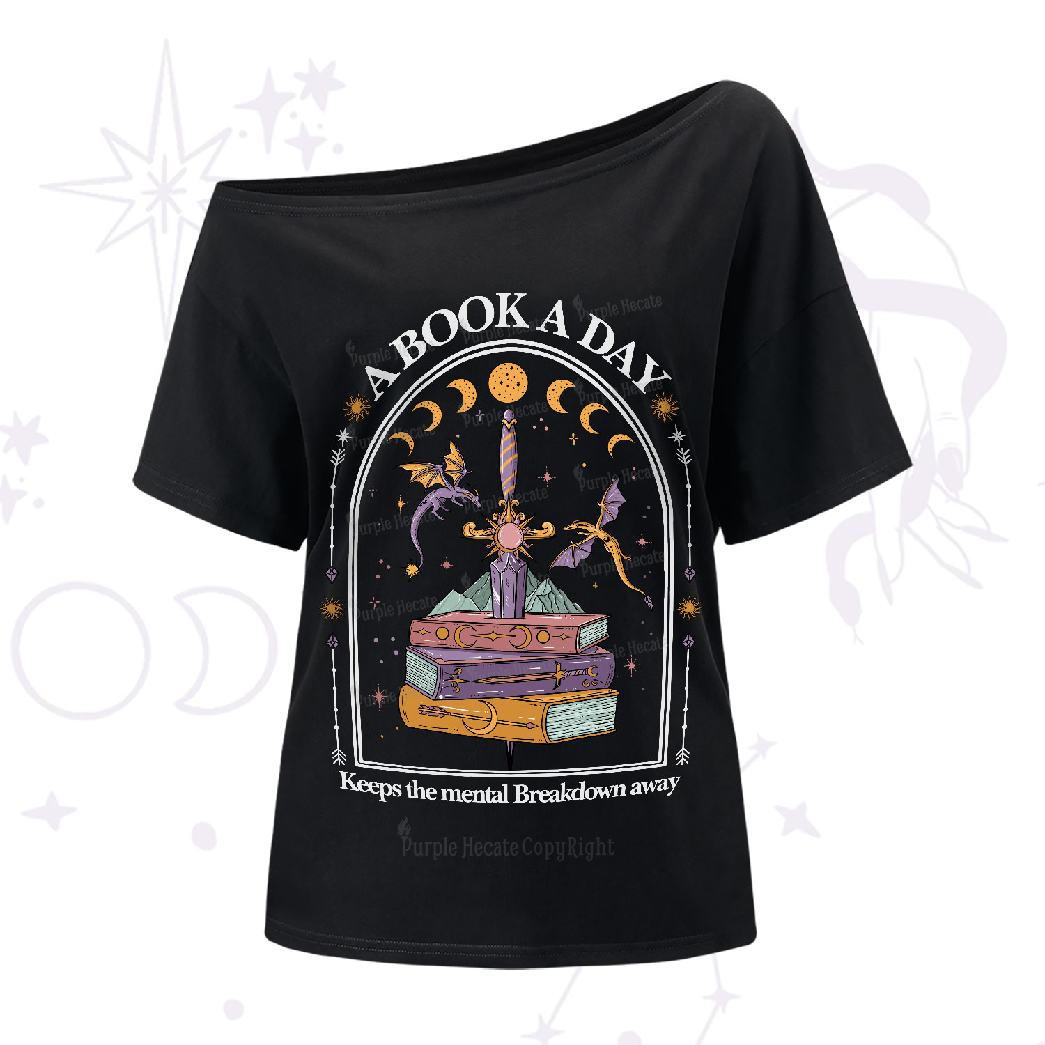 Purplehecate A Book A Day Keeps The Mental Breakdown Away One-Shoulder T-Shirt