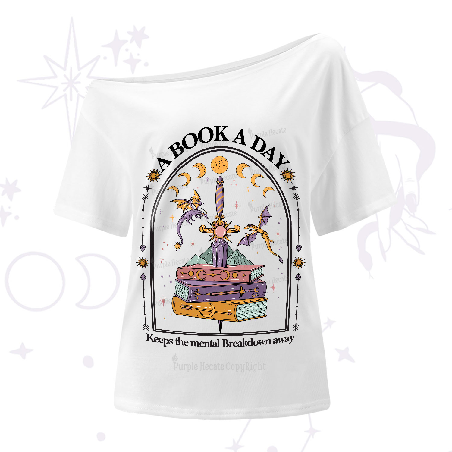 Purplehecate A Book A Day Keeps The Mental Breakdown Away One-Shoulder T-Shirt