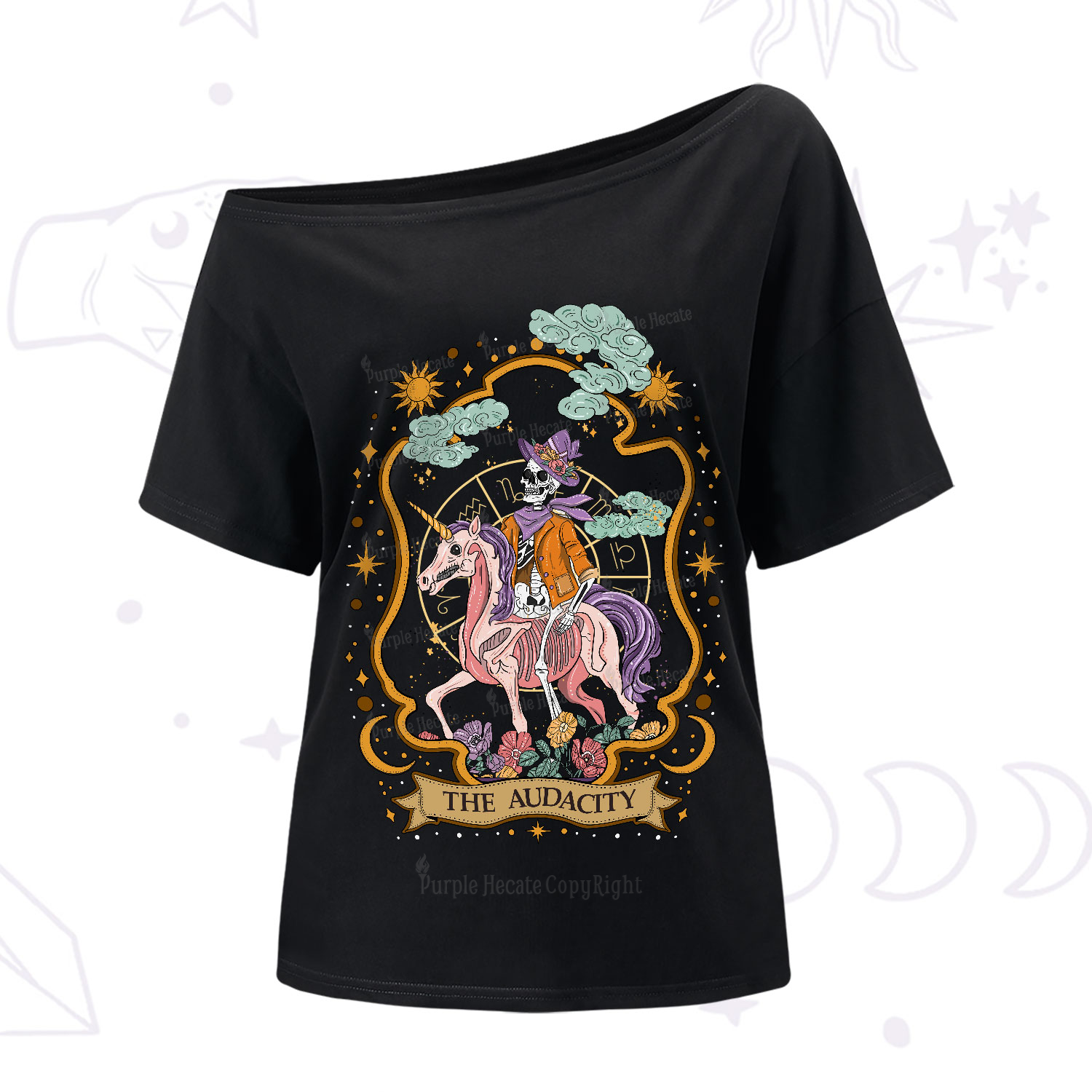 Purplehecate The Audacity Skeleton One-Shoulder T-Shirt
