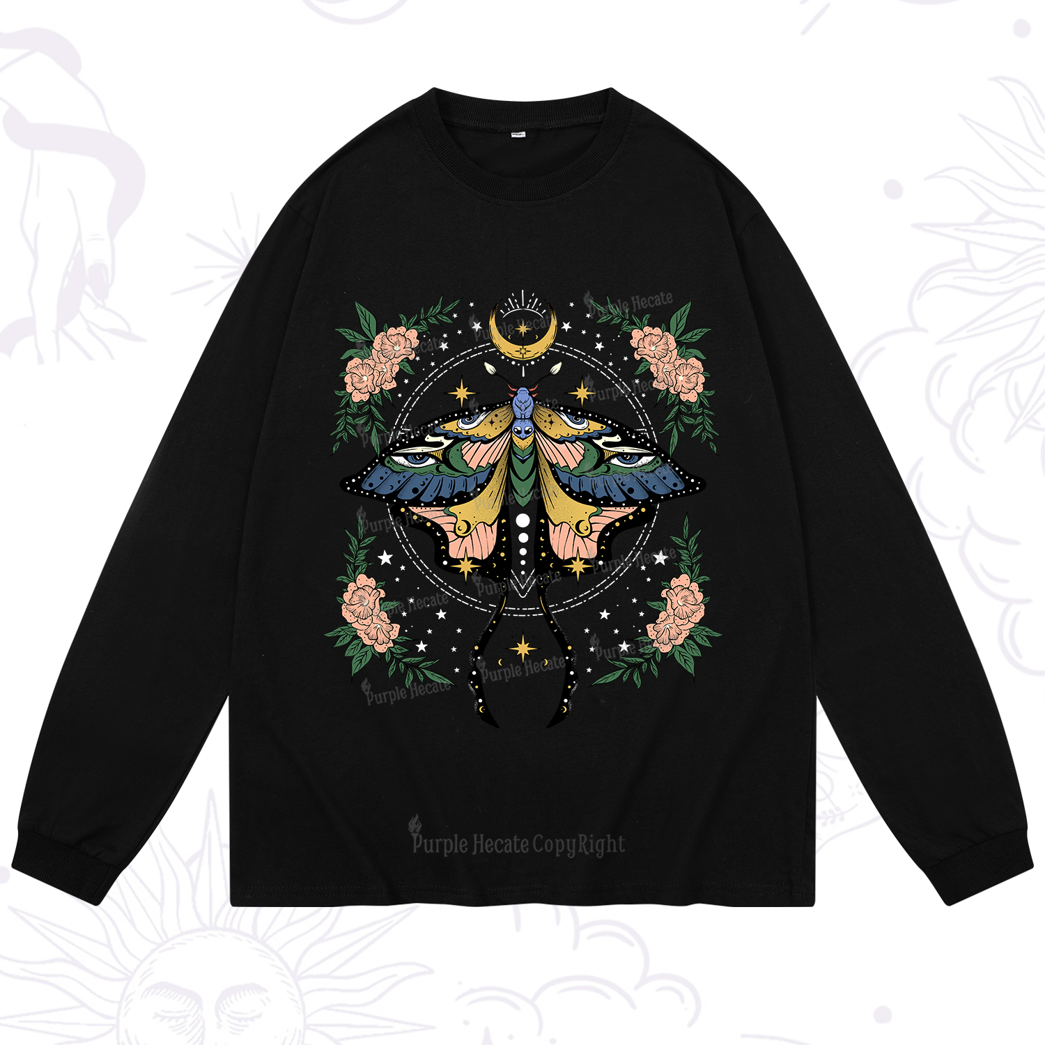 Purplehecate Mystical Moth Long Sleeve T-Shirt
