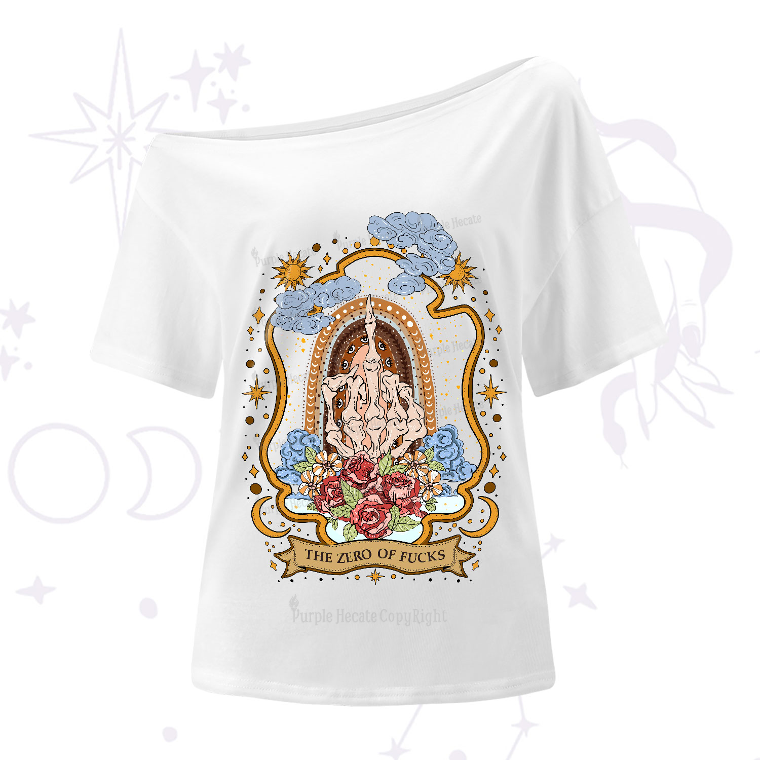 Purplehecate The Zero of Fucks Skeleton One-Shoulder T-Shirt