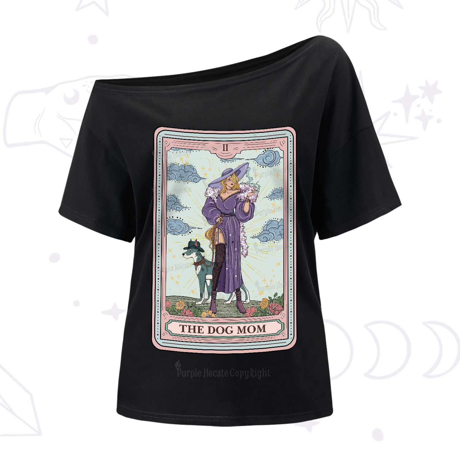 Purplehecate The Dog Mom Tarot One-Shoulder T-Shirt