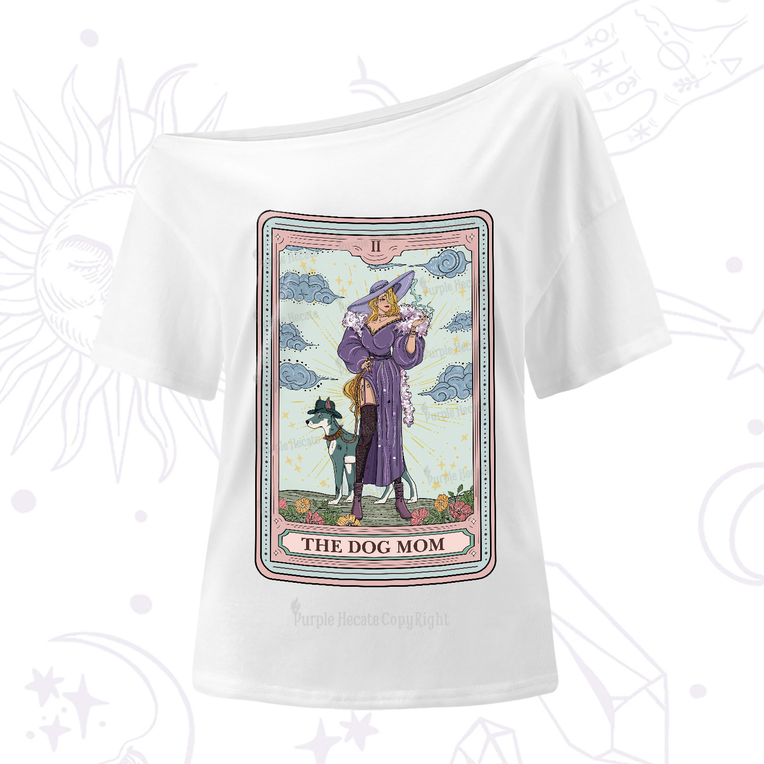 Purplehecate The Dog Mom Tarot One-Shoulder T-Shirt