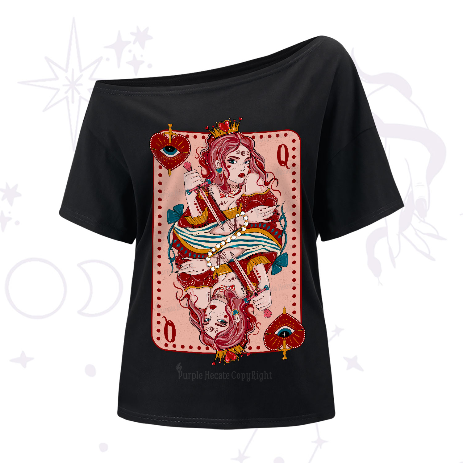 Purplehecate Queen of Hearts One-Shoulder T-Shirt