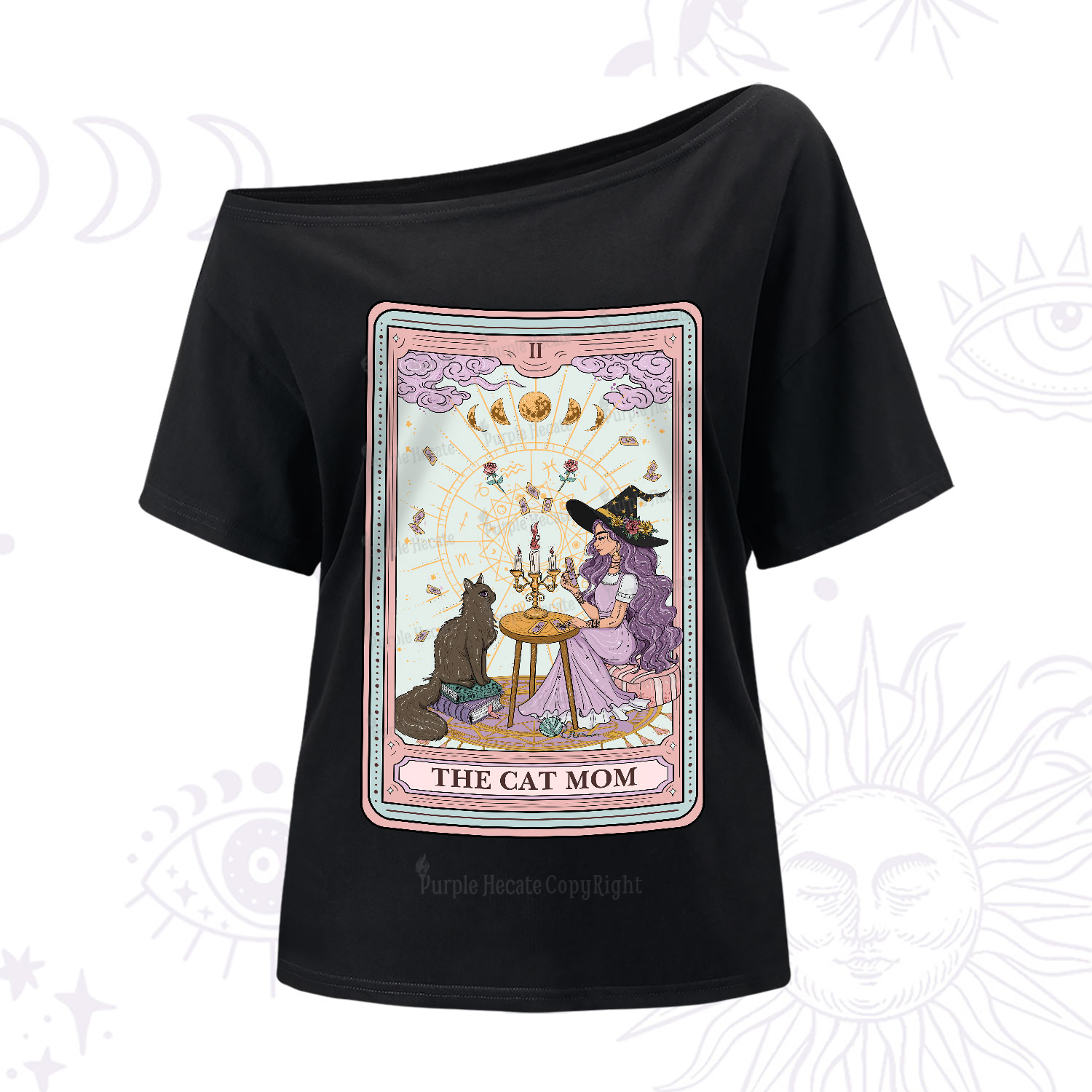 Purplehecate The Cat Witch Mom Tarot One-Shoulder T-Shirt