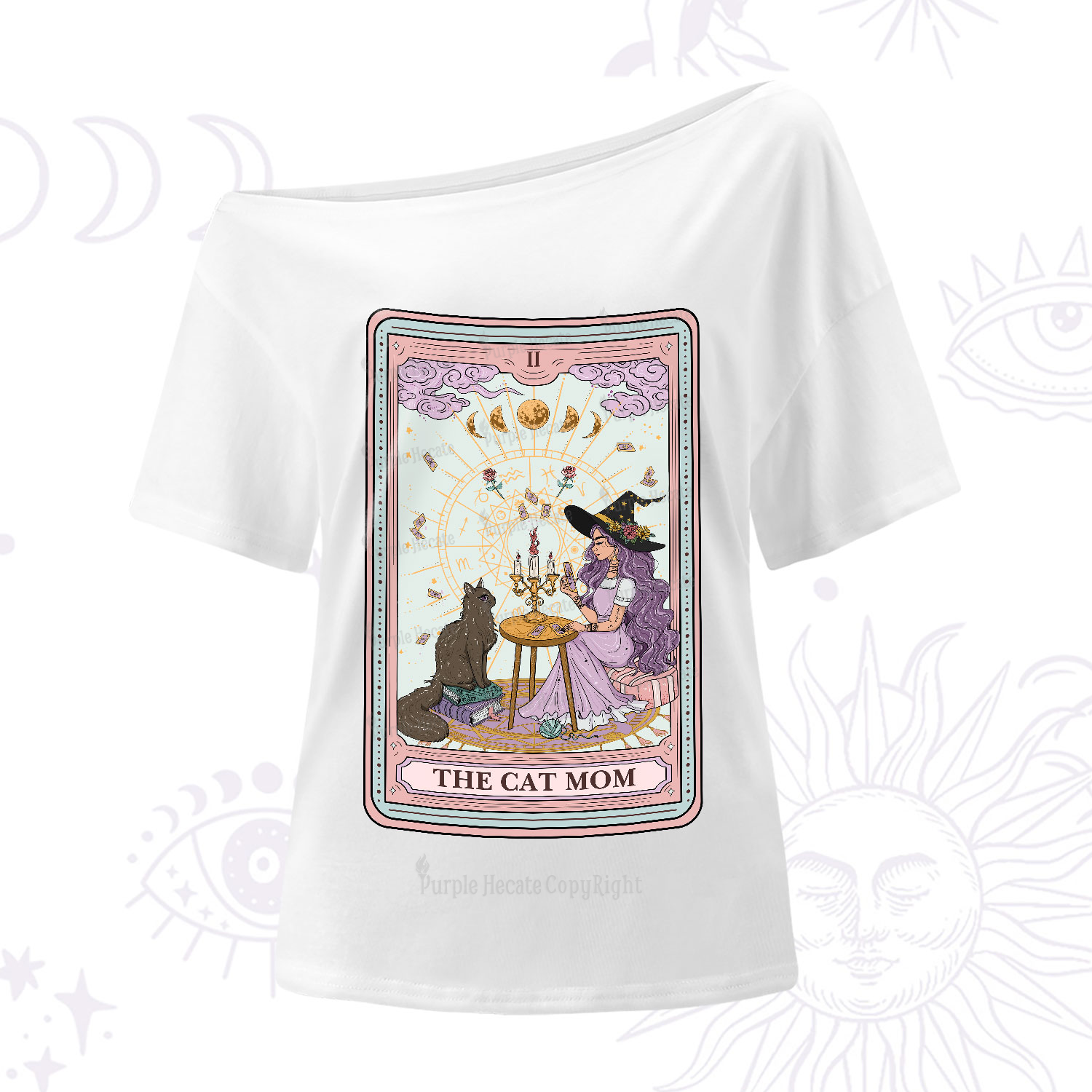 Purplehecate The Cat Witch Mom Tarot One-Shoulder T-Shirt