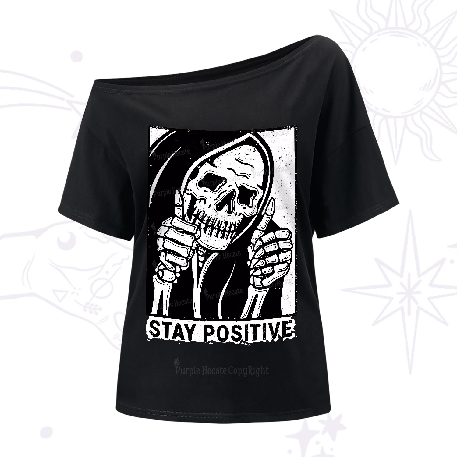 Purplehecate Stay Positive One-Shoulder T-Shirt